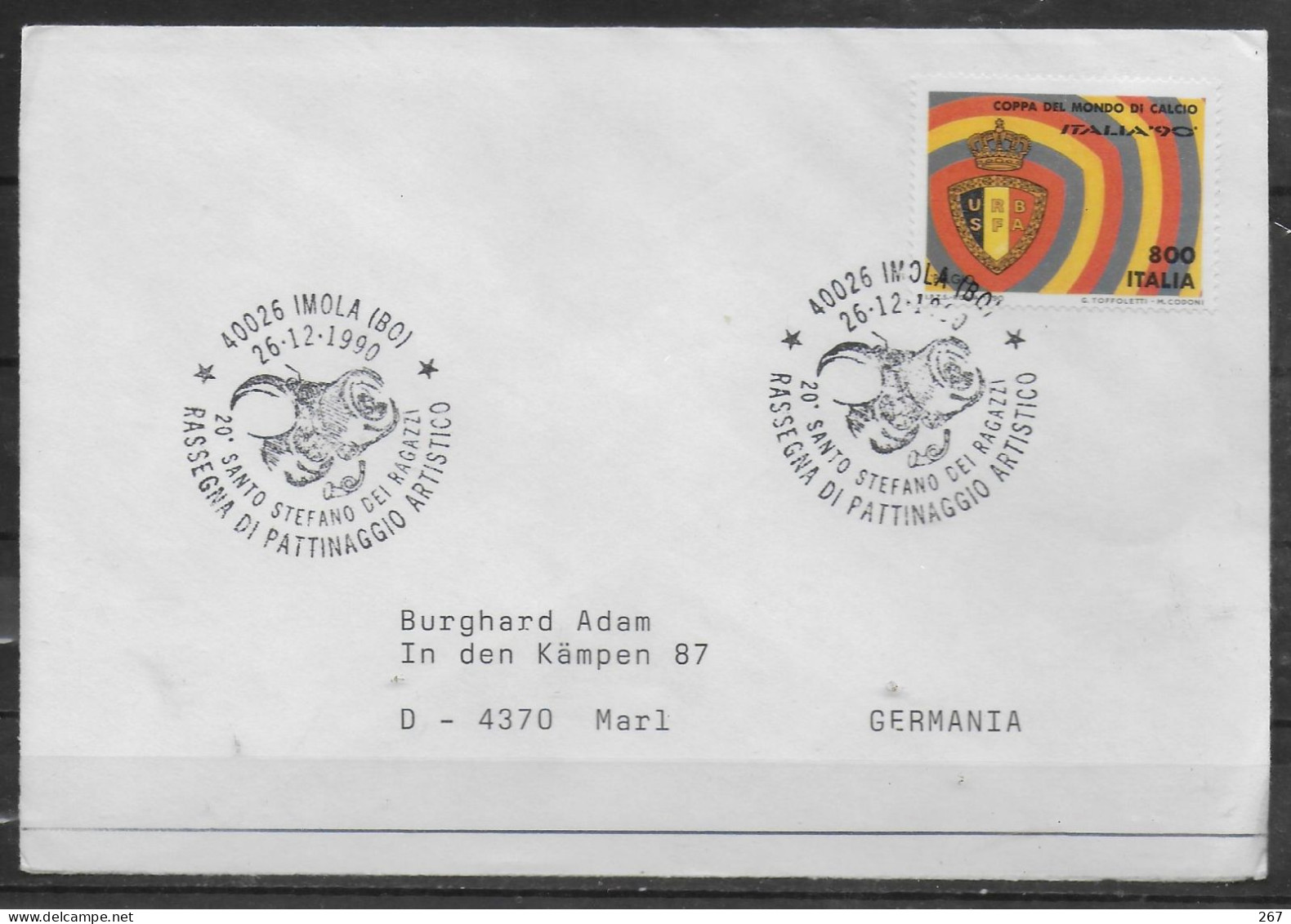 ITALIE  Lettre  1990 Imola Patinage Football - Patinage Artistique