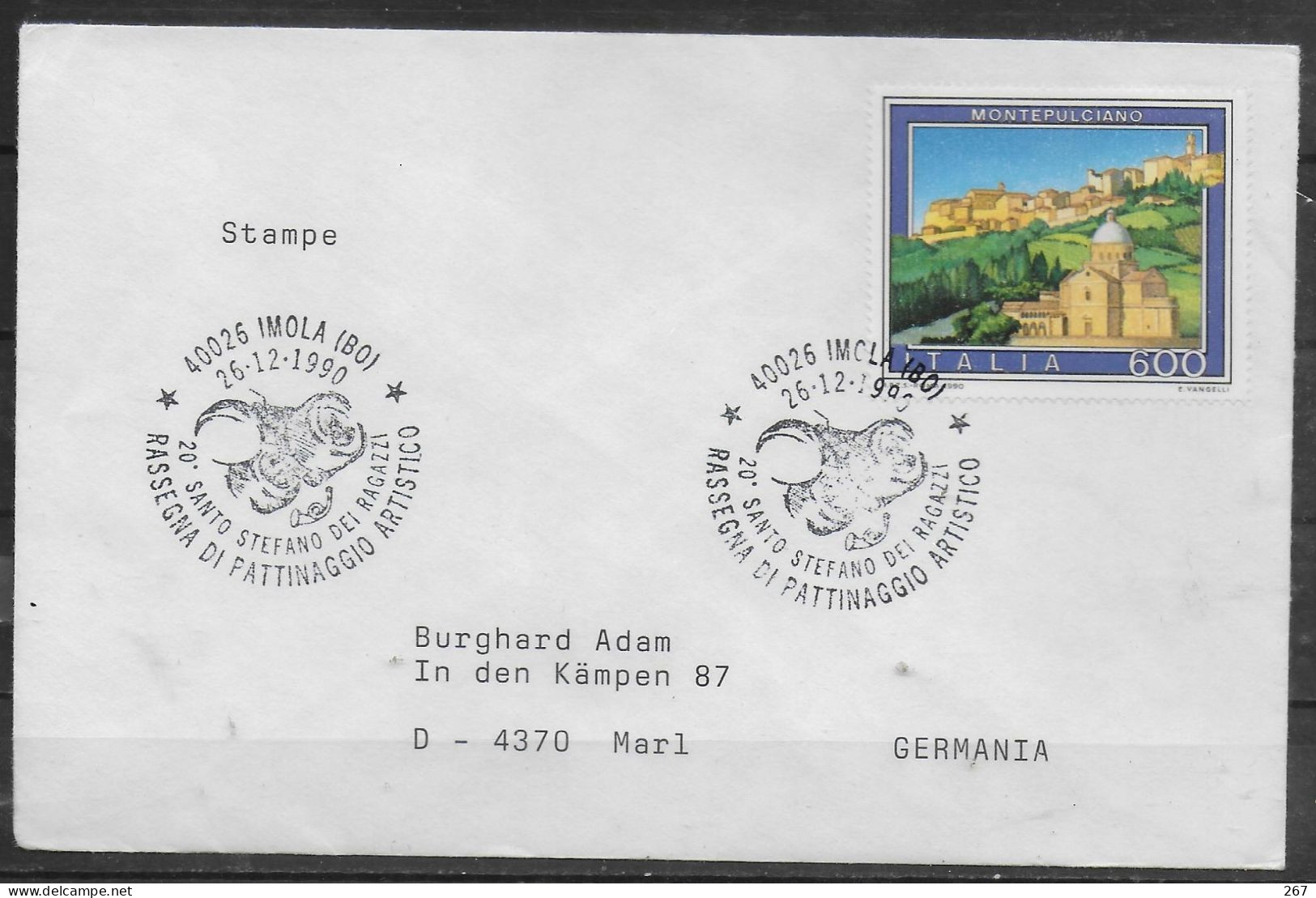 ITALIE  Lettre  1990 Imola Patinage - Kunstschaatsen