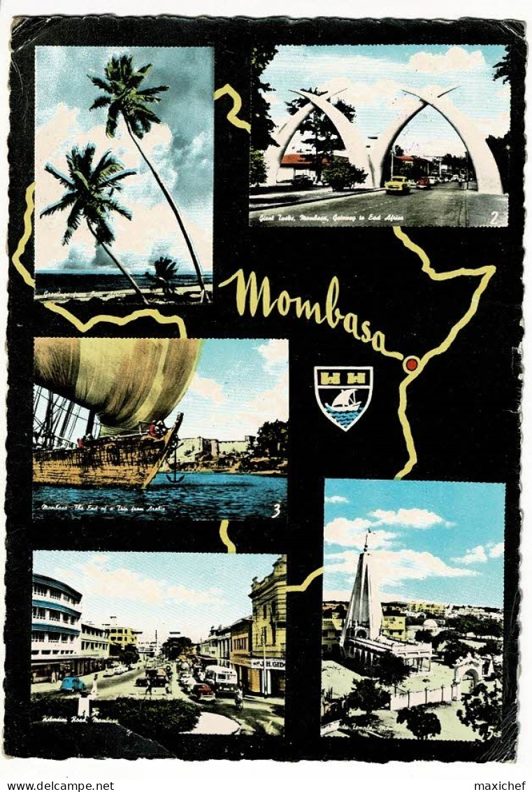 Monbasa - Multivues, 5 Vues & Blason - Circulé 1967, Griffe Une Ligne " Air Mail" - Kenya