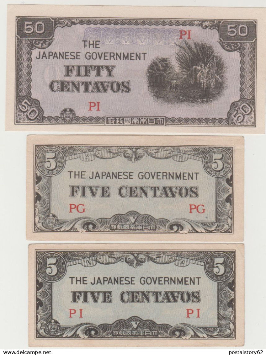 Giappone, Occupazione Delle Filippine Banconota Da 50 + 5 + 5  Centavos 1943 ( 50 Fds ) - Japan