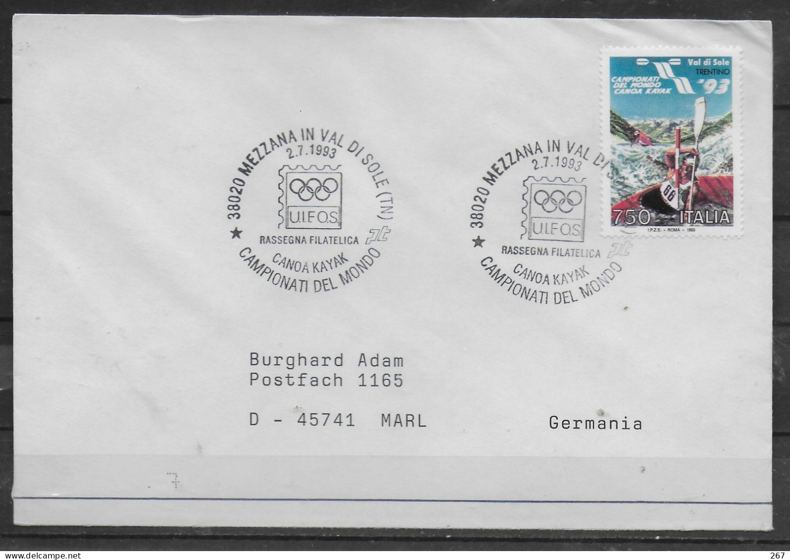 ITALIE  Lettre  1993 Mezzana Canoe Kayak - Canoa