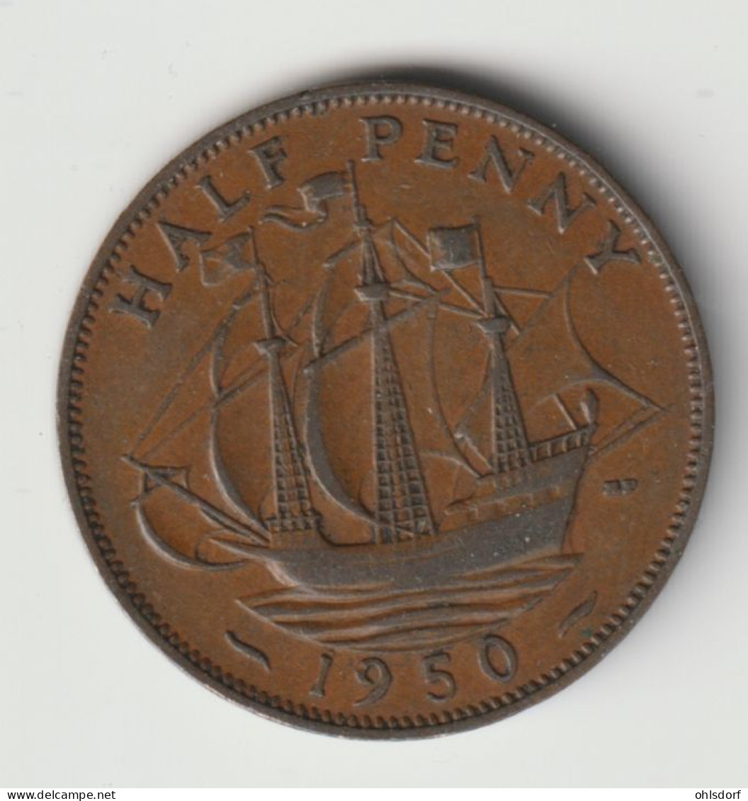 GREAT BRITAIN 1950: 1/2 Penny, KM 868 - C. 1/2 Penny