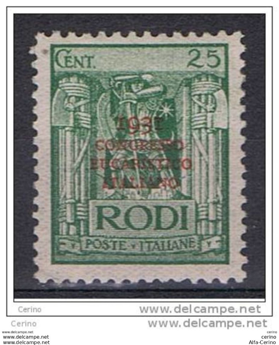 EGEO-RODI:  1931   CONGRESSO  EUCARISTICO  SOPRASTAMPATO  -  25 C. VERDE  N. -  SASS. 33 - Ägäis (Rodi)