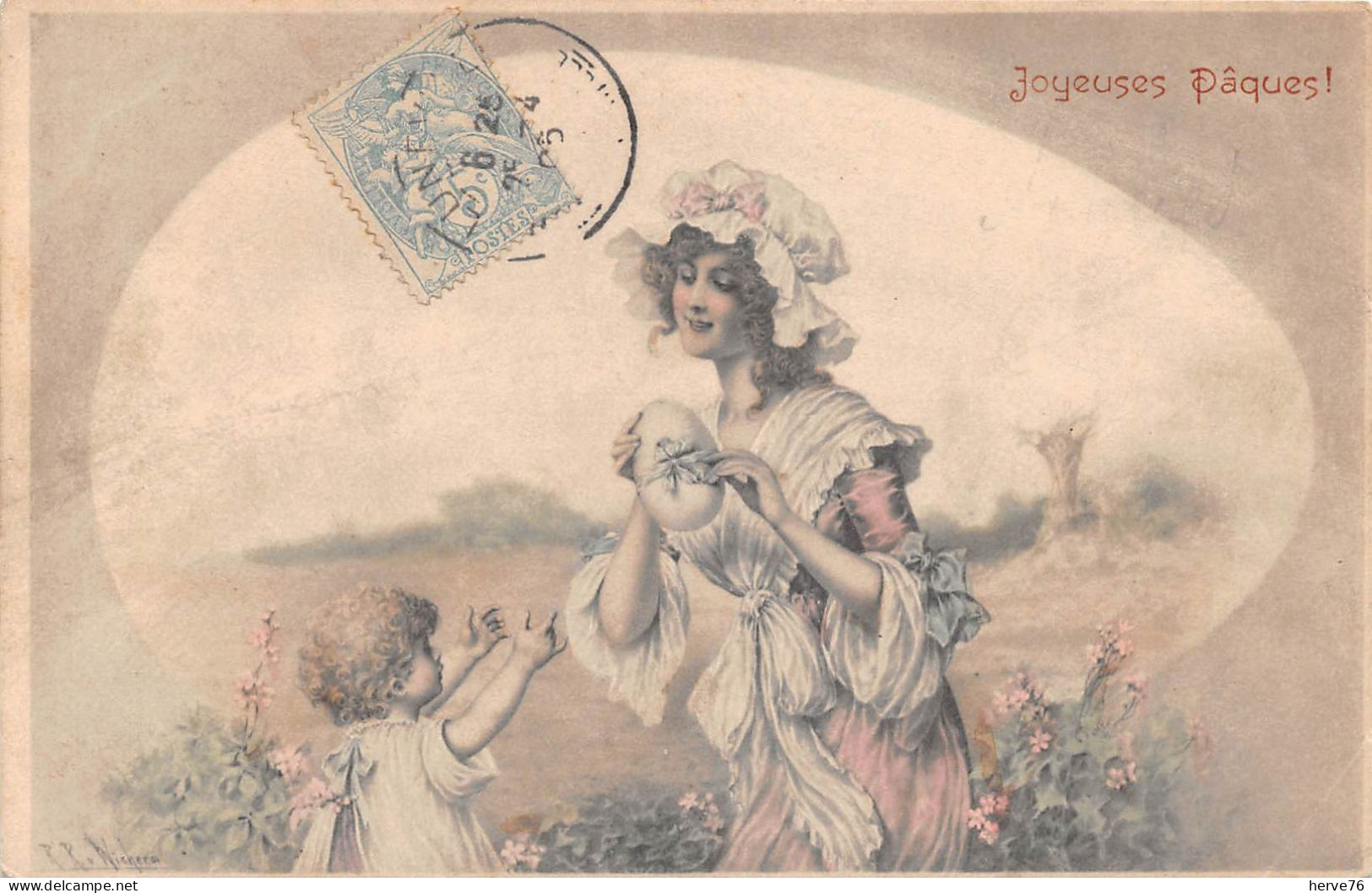 CPA Fantaisie - Illustrateur WICHERA - M.M. VIENNE - Joyeuses Pâques - Femme - Enfant - Oeuf - Wichera