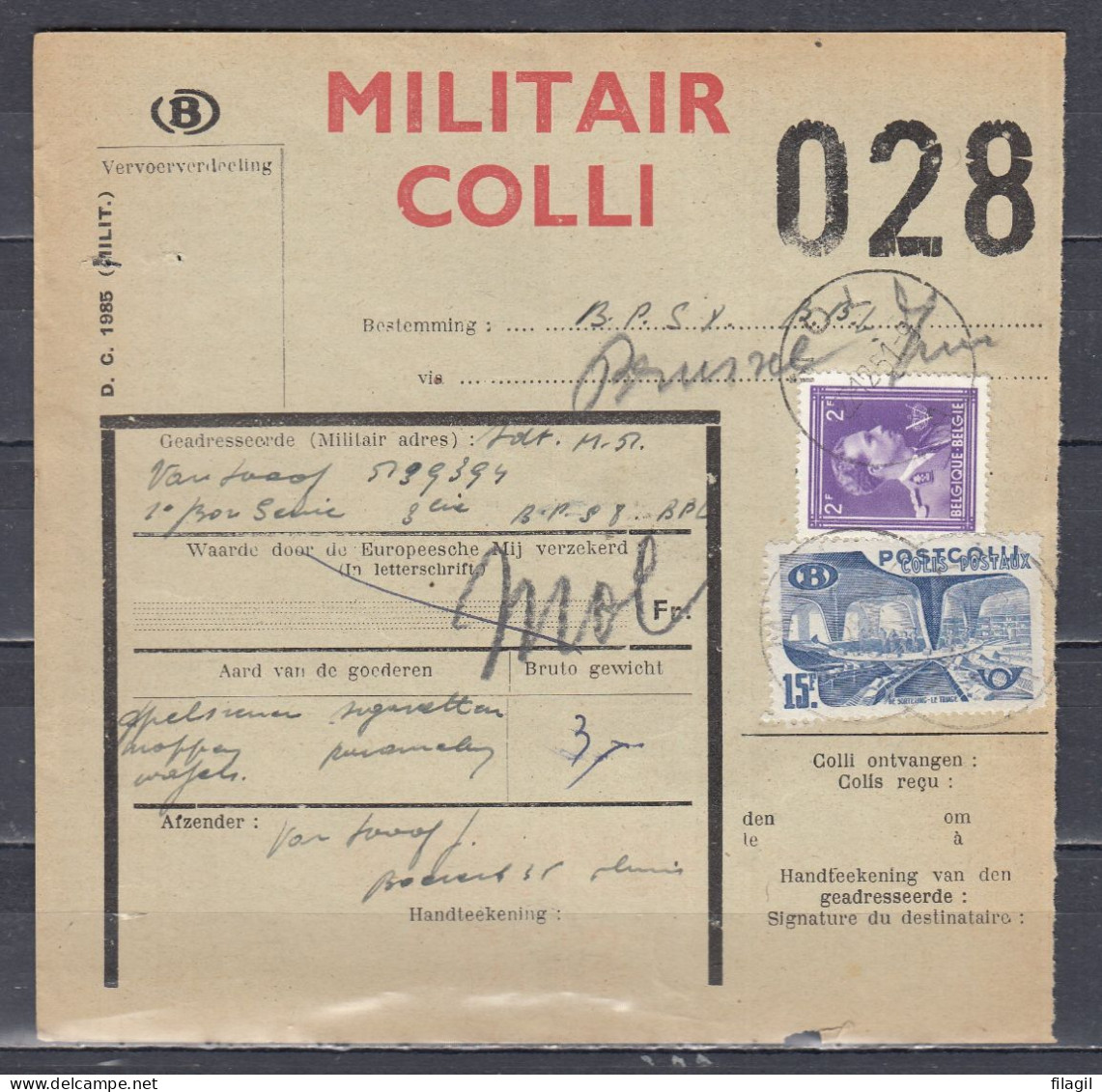 Vrachtbrief Met Stempel MOL MILITAIR COLLI - Documenten & Fragmenten