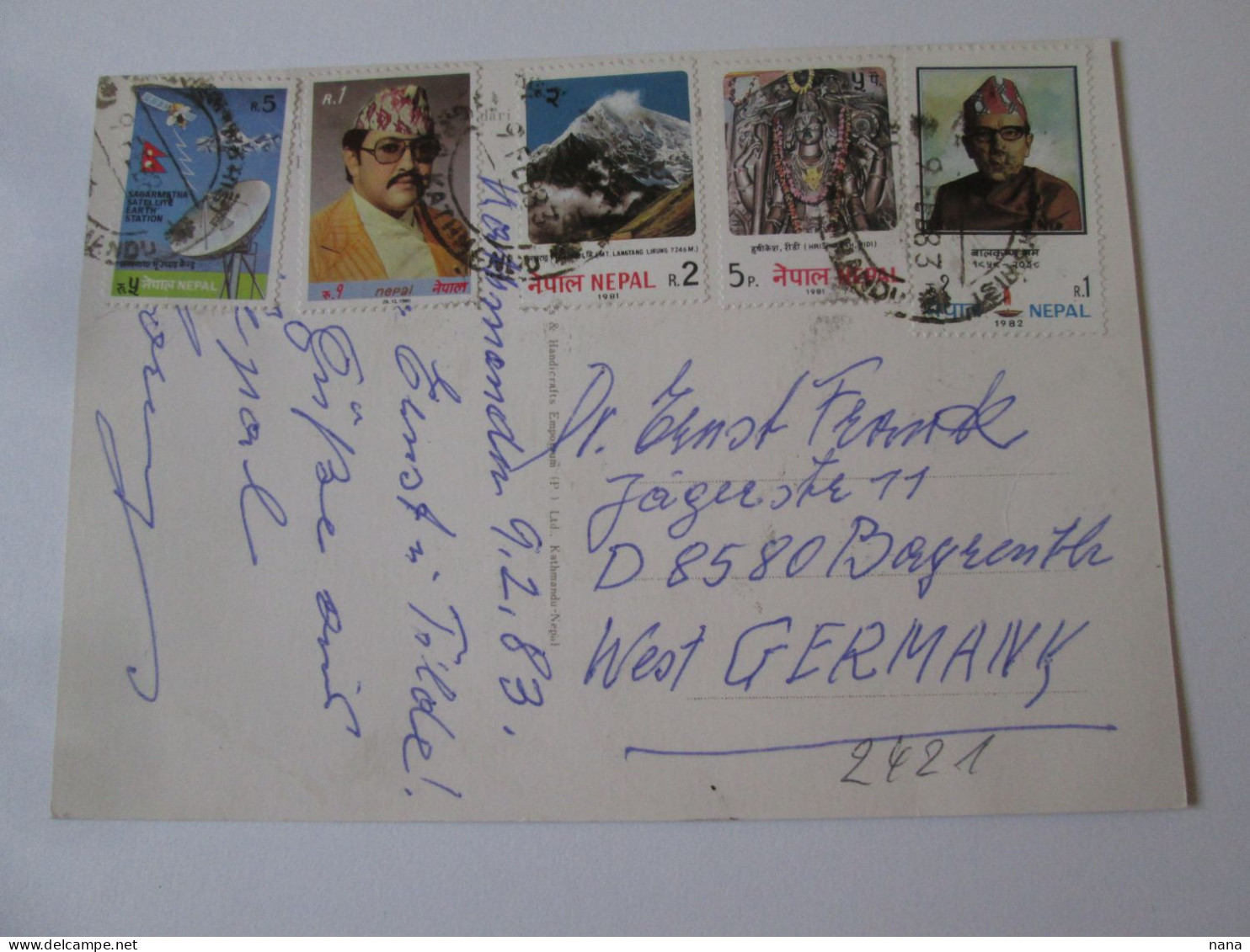 Nepal,le Pays Du Yeti C.post.1983 Bel Affranchissement 5 Timbres/Nepal The Land Of Yeti Pos.1983 Nice Franking 5 Stamps - Nepal