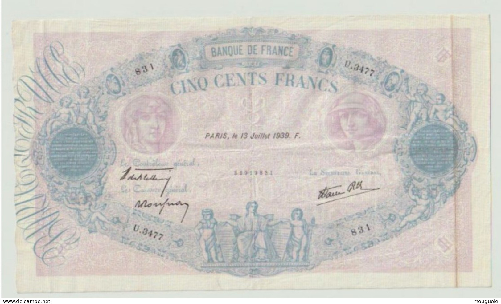 500 FR.bleu Et Rose Du 13 Juillet 1939 - 500 F 1888-1940 ''Bleu Et Rose''