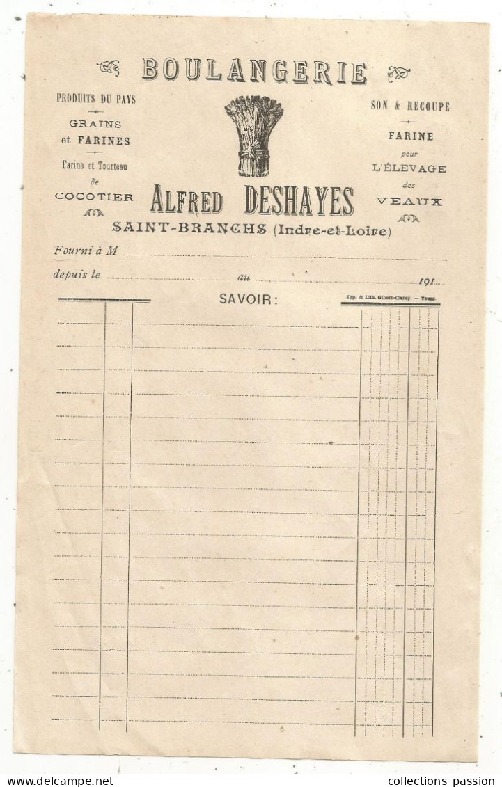 Facture, Boulangerie Alfred DESHAYES, Saint-Branchs, Indre Et Loire, Vierge, 191x, Frais Fr 1.65 E - Food