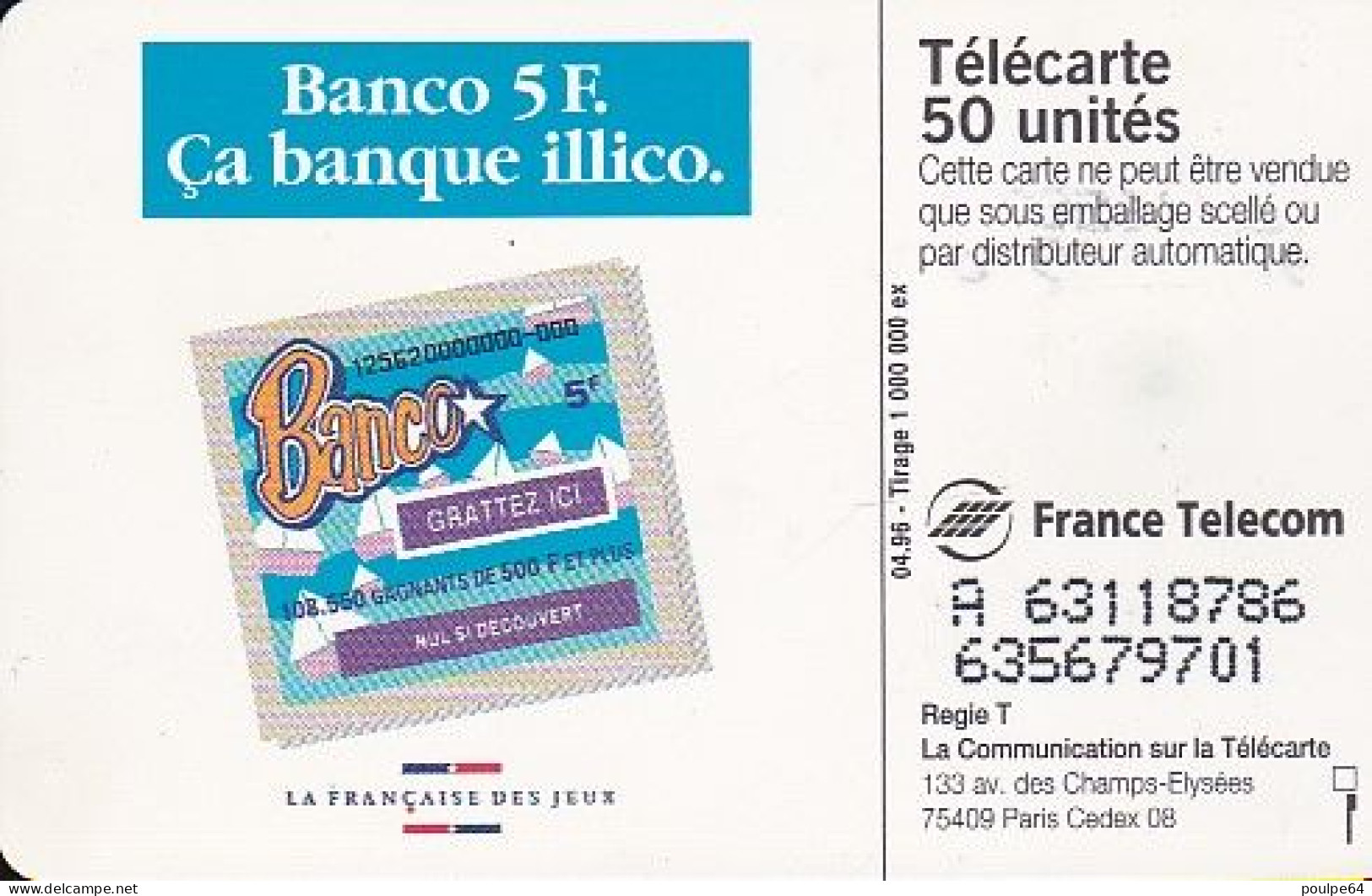 F638 04/1996 - BANCO - 50 SO3- (verso : N° Deux Lignes - 2ème Ligne Vers La Gauche Sous Le A) - 1996