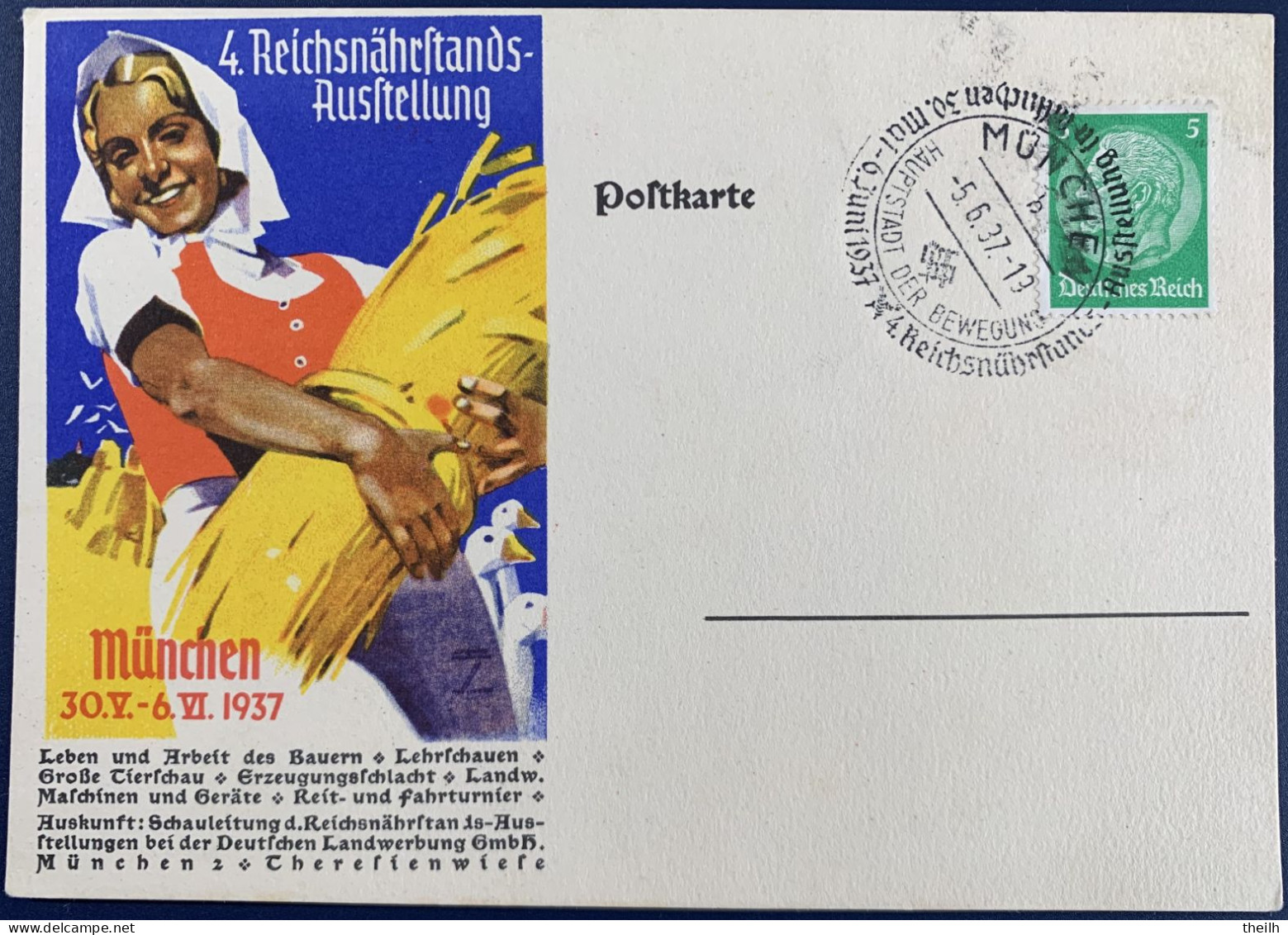 Postkarte, "4.Reichsnährstands Ausstellung München", 1937 - Entiers Postaux Privés