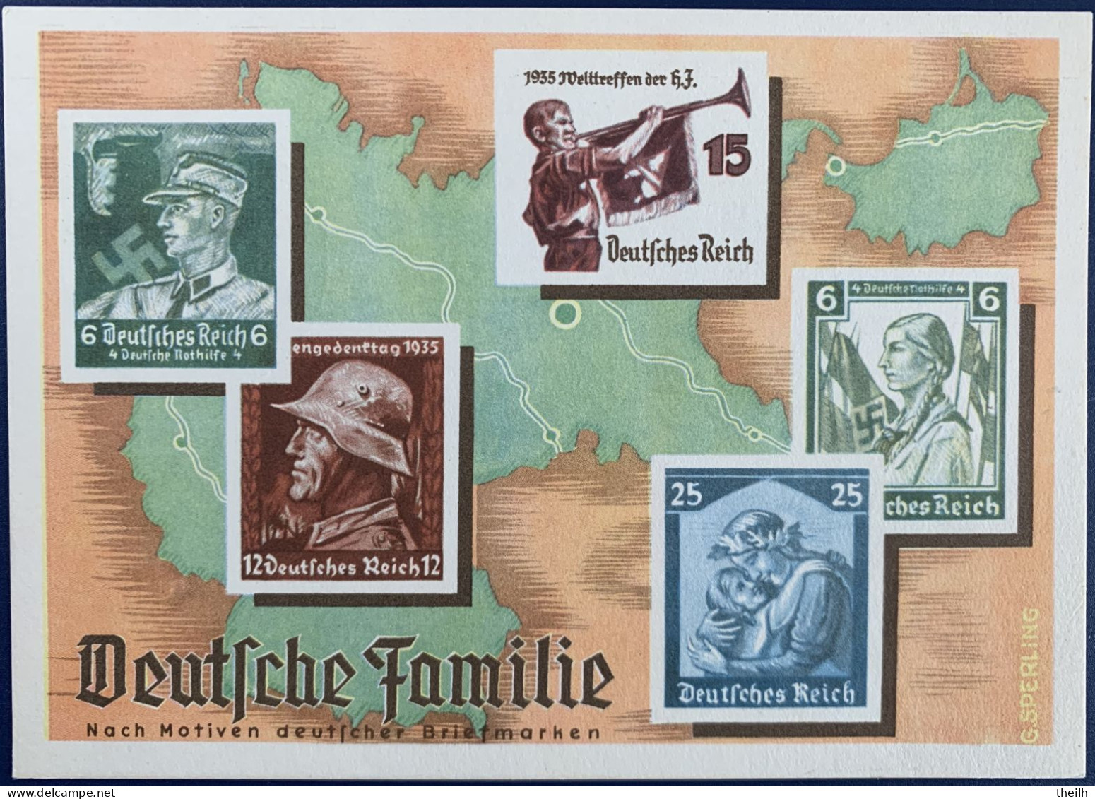 Ganzsache Postkarte, "Deutsche Familie", 1936 - Entiers Postaux Privés