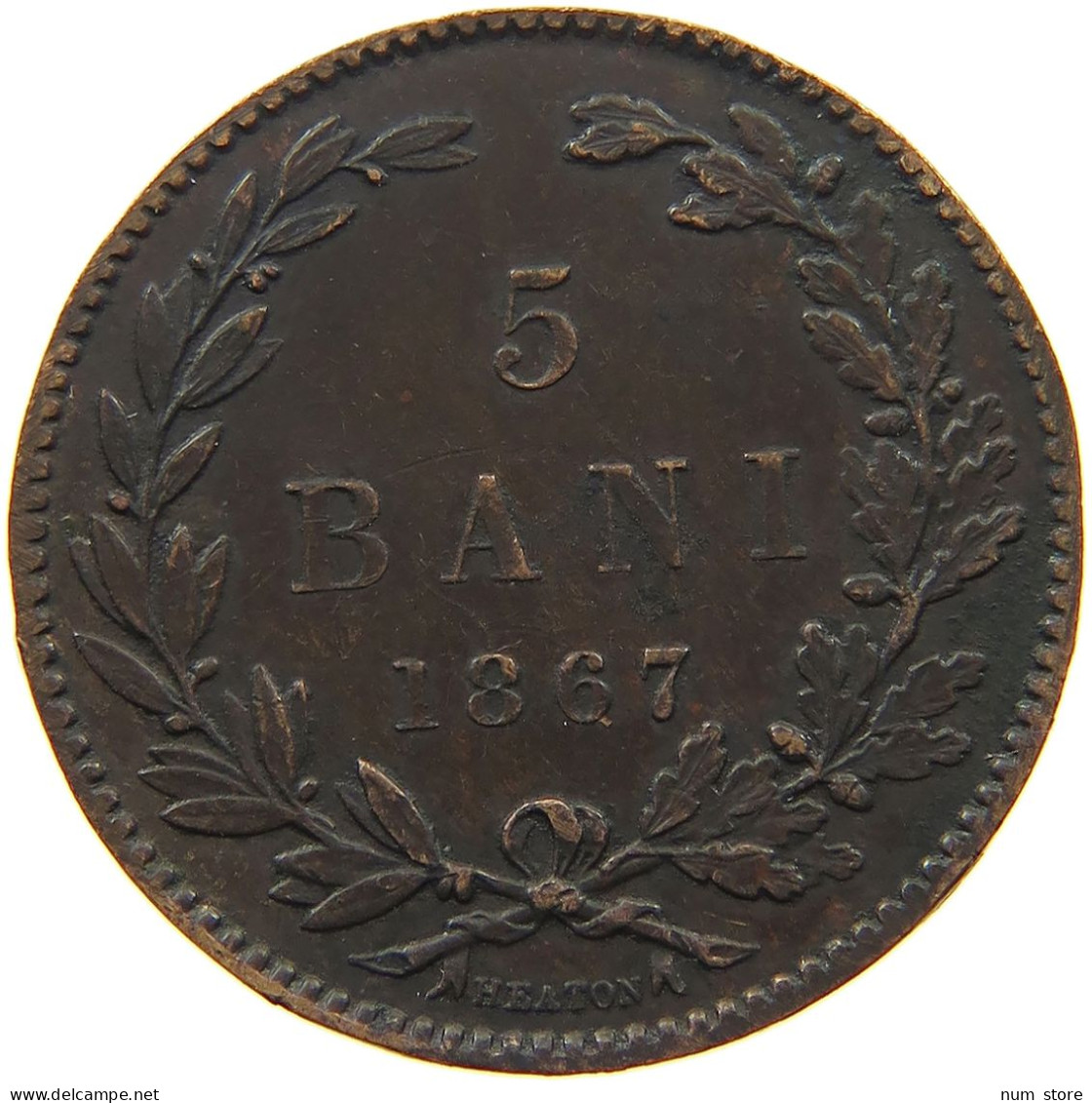 ROMANIA 5 BANI 1867 HEATON Carol I. 1866-1914 #s077 0429 - Roumanie