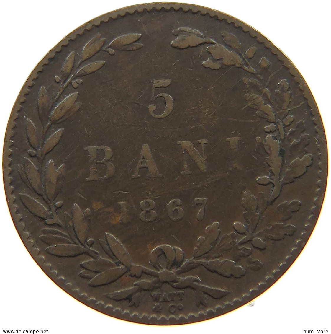 ROMANIA 5 BANI 1867 WATT Carol I. 1866-1914 #a010 0333 - Roumanie