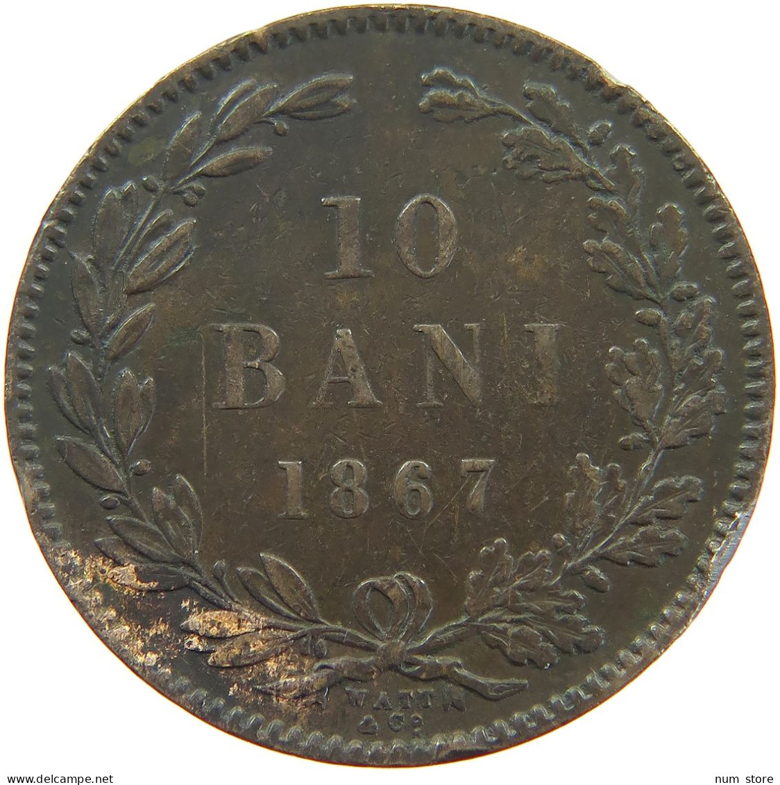 ROMANIA 10 BANI 1867 WATT CO Carol I. 1866-1914 #a084 0161 - Roumanie