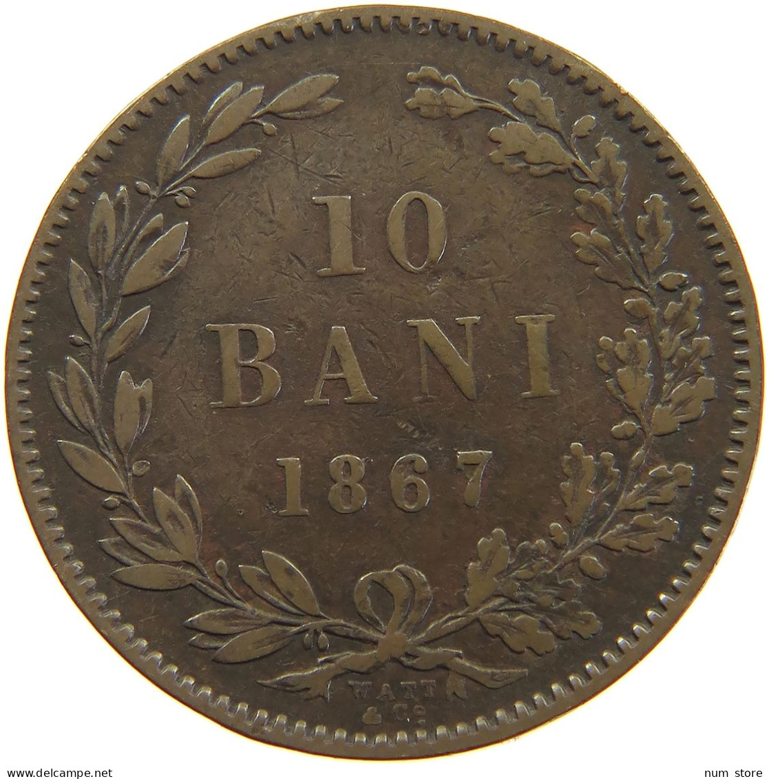 ROMANIA 10 BANI 1867 WATT CO Carol I. 1866-1914 #a062 0255 - Roumanie