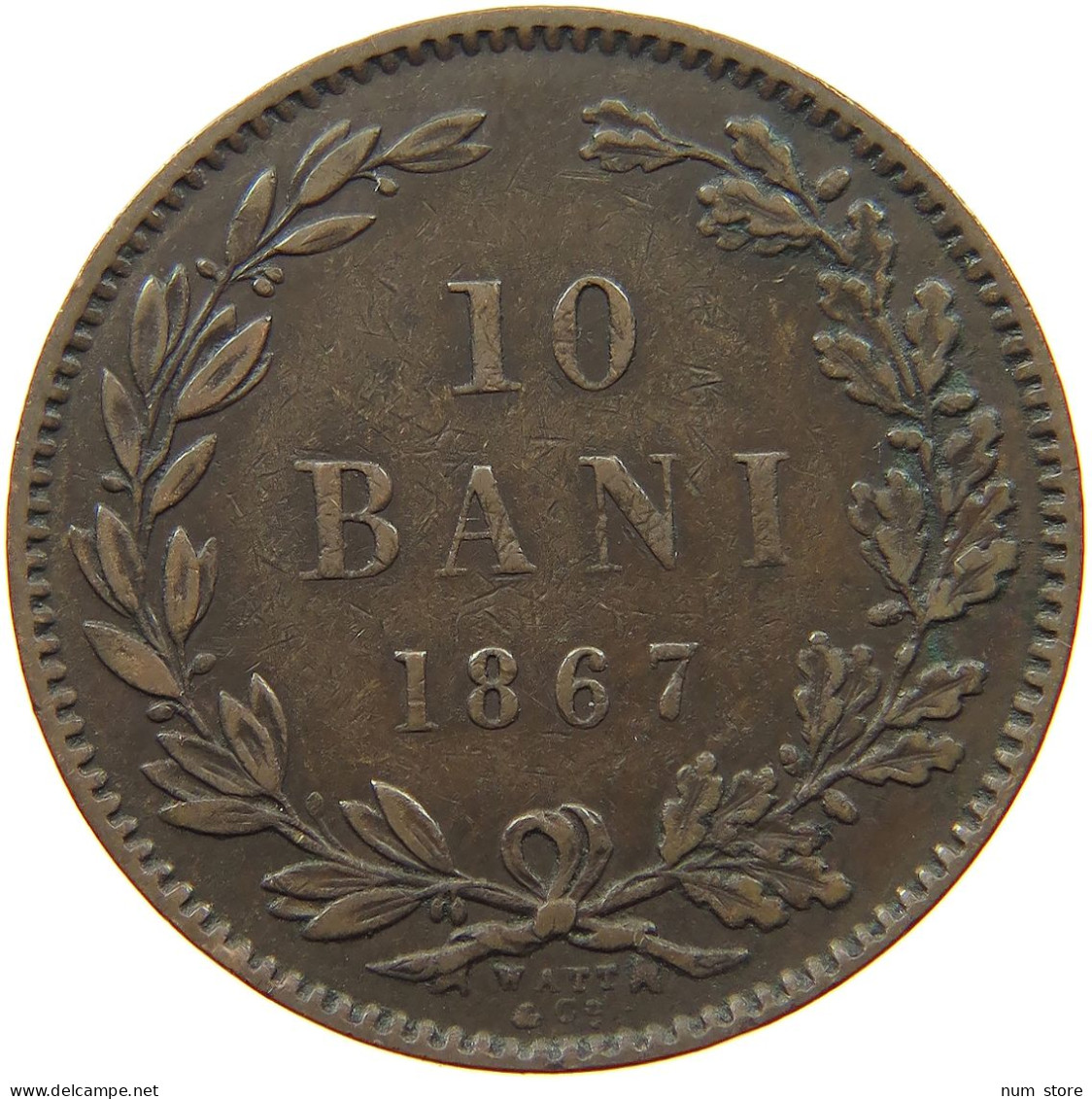 ROMANIA 10 BANI 1867 WATT CO Carol I. 1866-1914 #t145 0361 - Roumanie