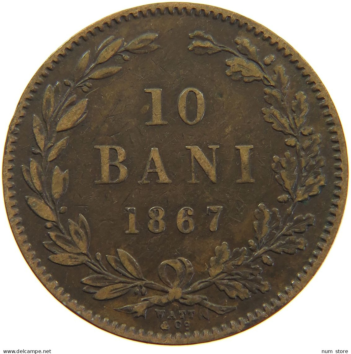 ROMANIA 10 BANI 1867 WATT CO Carol I. 1866-1914 #a062 0253 - Roumanie