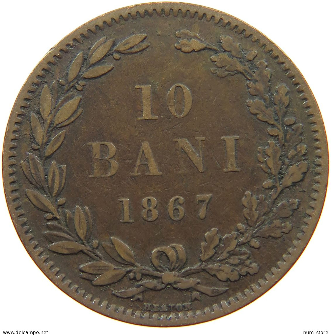 ROMANIA 10 BANI 1867 H Carol I. 1866-1914 #s077 0097 - Roumanie