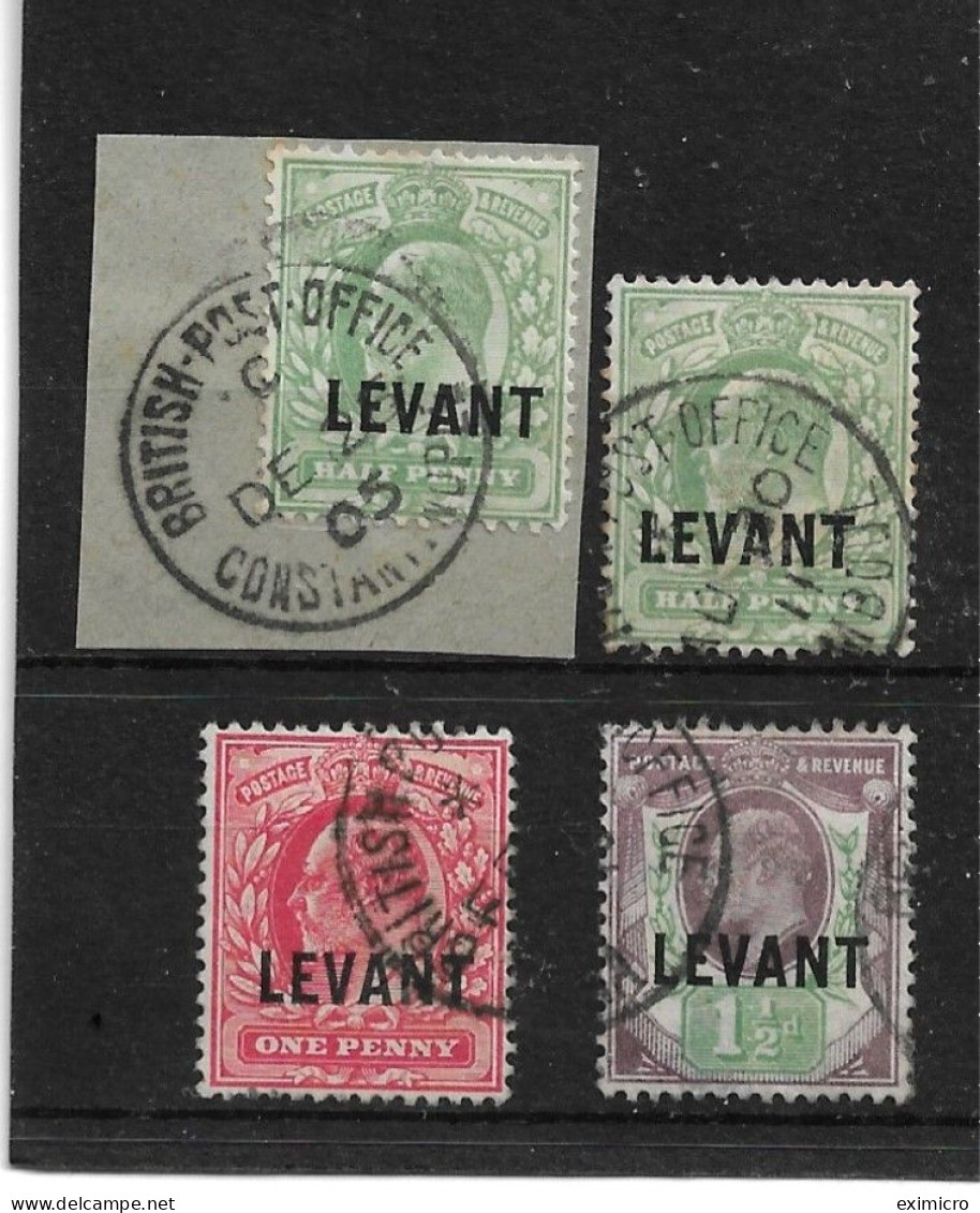 BRITISH LEVANT 1905 ½d PALE YELLOWISH GREEN,½d YELLOWISH GREEN, 1d SCARLET, 1½d SG L1,L1a,L2,L3 FINE USED Cat £5.50 - Brits-Levant