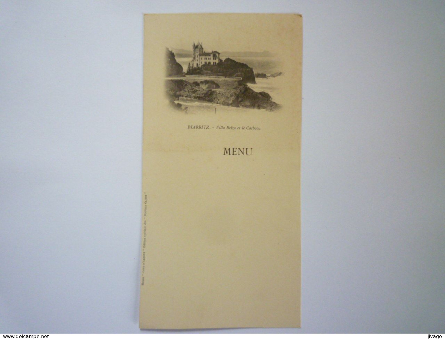 2023 - 2835  Joli MENU Vierge De BIARRITZ  :  Villa BELZA Et Le CACHAOU   1918  (Format  9,5 X 19 Cm)   XXX - Menus