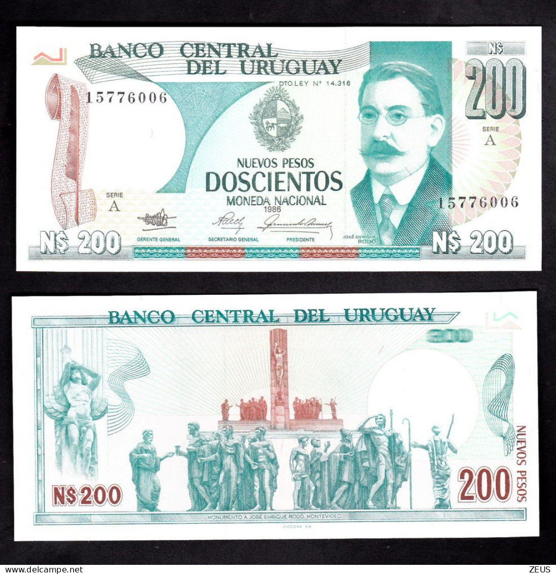 URUGUAY  200 NUEVOS  PESOS 1986 PIK 66 FDS - Uruguay