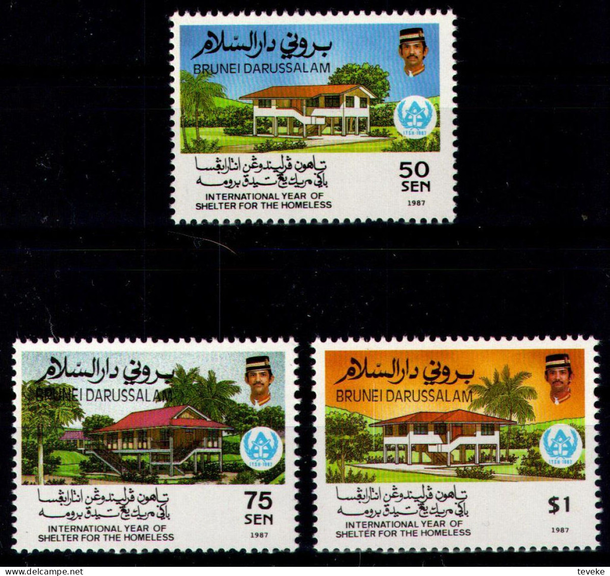 BRUNEI 1987 - Michel Nr. 369/371 - MNH ** - Int. Year Of Shelter For The Homeless - Brunei (1984-...)