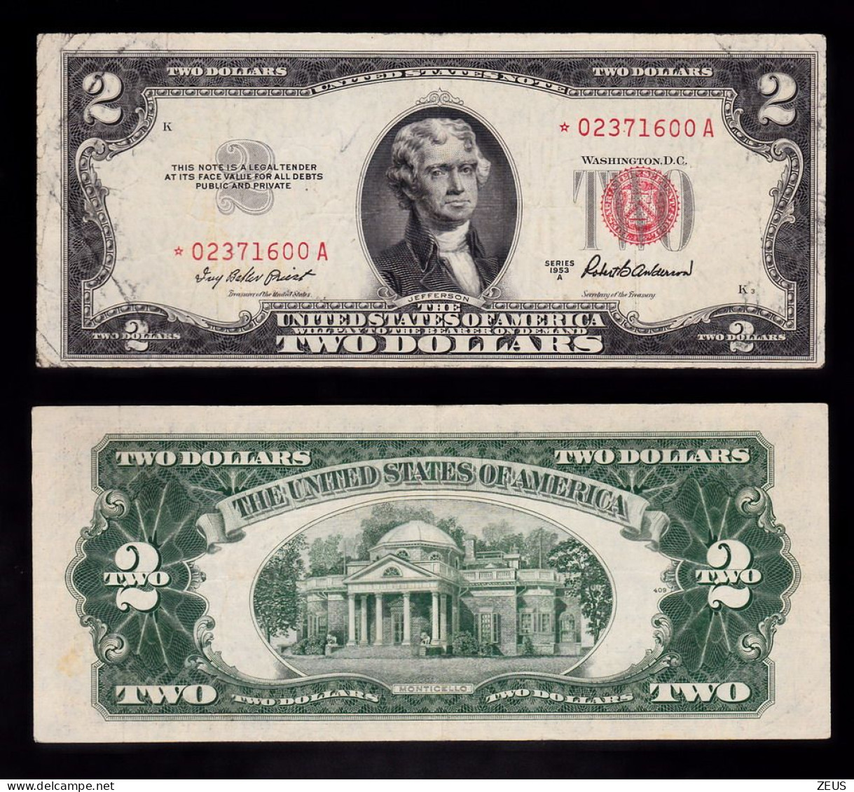 USA 2 DOLLARI 1953 PIK 380 REPLACEMENT  BB - Biglietti Degli Stati Uniti (1928-1953)
