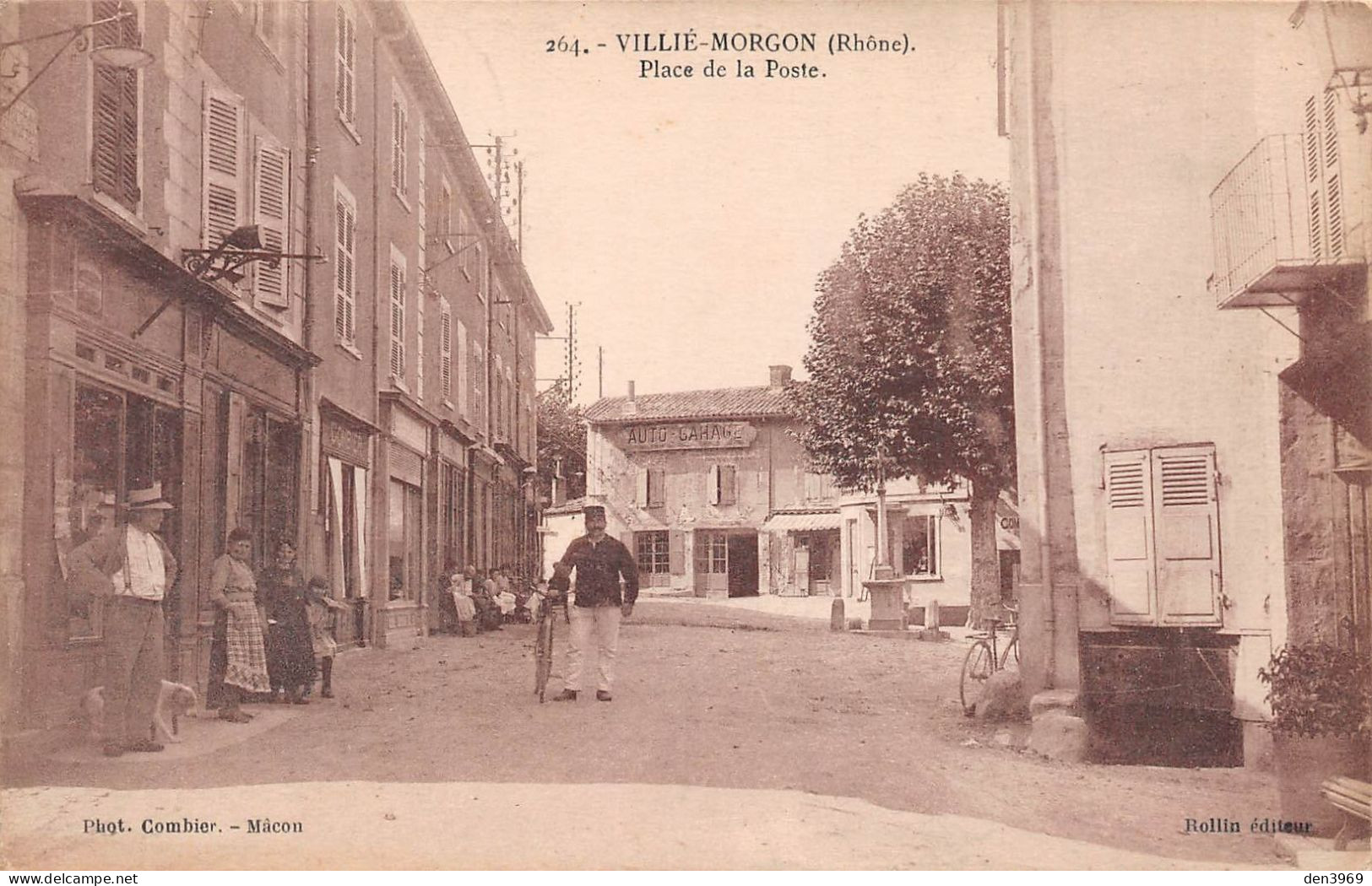 VILLIE-MORGON (Rhône) - Place De La Poste - Voyagé 1921 (2 Scans) Perrin, Receveur Des P.T.T. à Meximieux - Villie Morgon