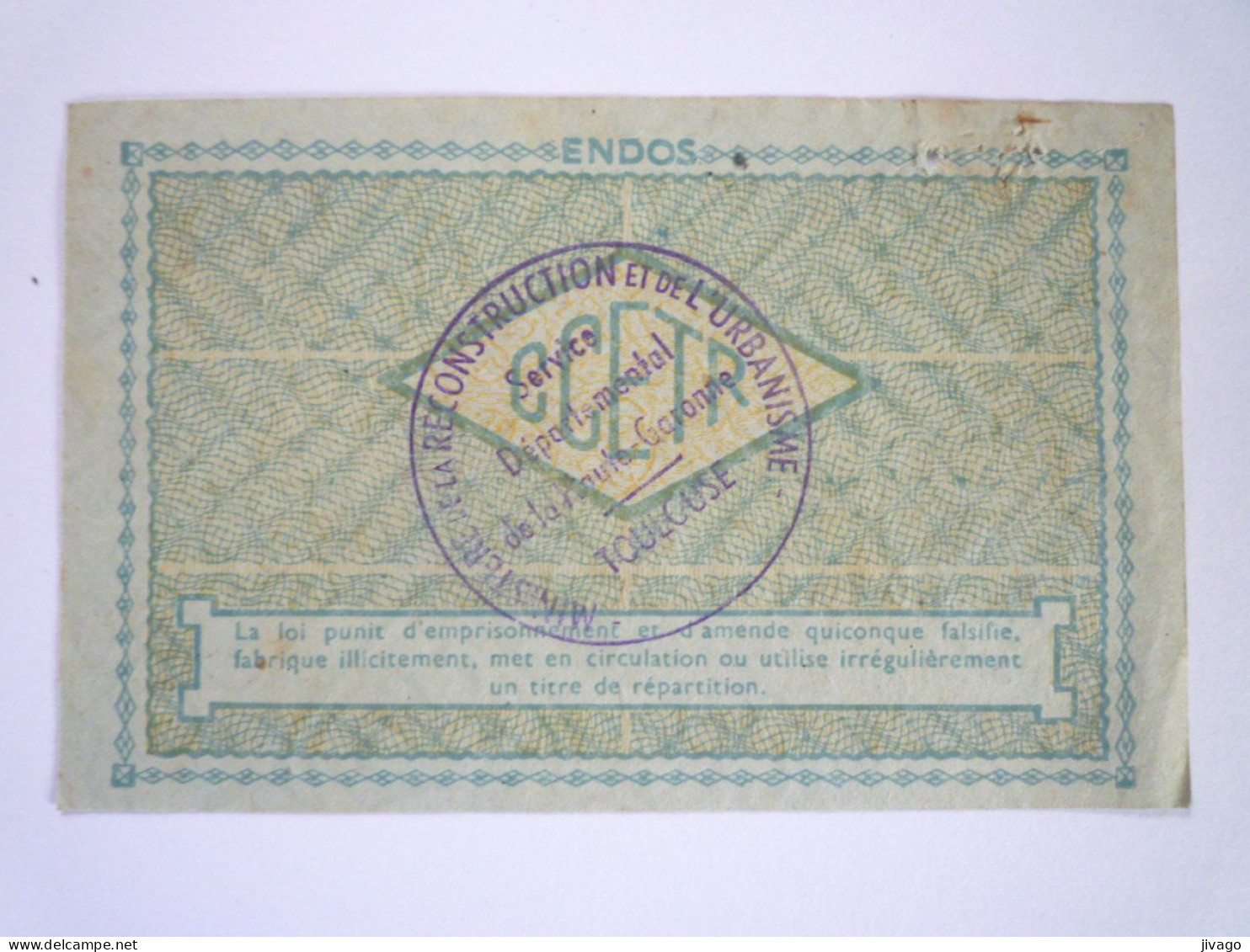 2023 - 2848  RATIONNEMENT  1948  BILLET De 50 KILOS  ACIER ORDINAIRE   XXX - Non Classificati