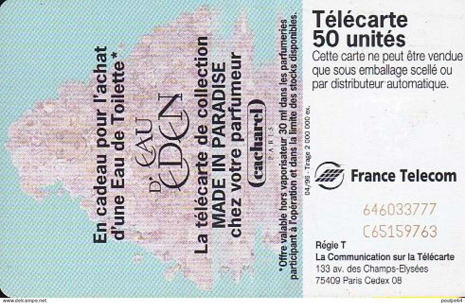 F641 04/1996 - EAU D'EDEN - 50 SC7 - (verso : N° Rouges Deux Lignes Vers Le Bas) - 1996