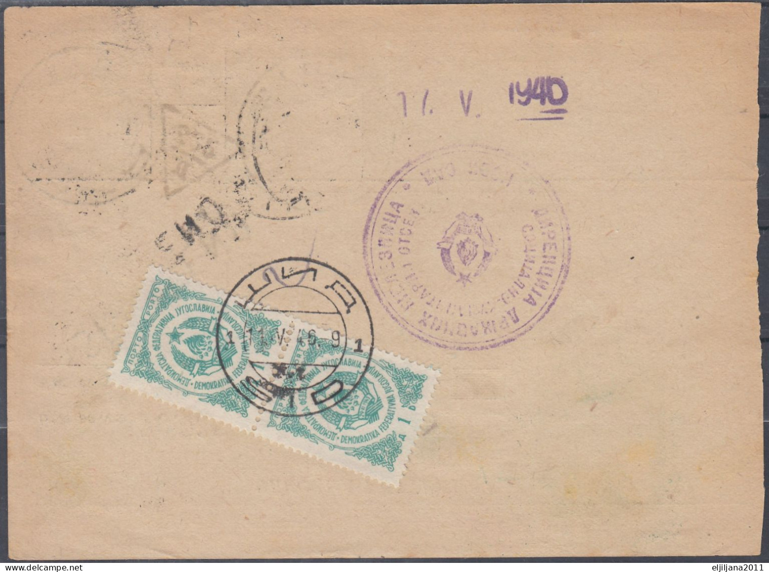 ⁕ Yugoslavia 1946 Serbia / Vojvodina ⁕ Postal Savings Bank Novi Sad - Money Order Receipt - PORTO Official ⁕ ŠID - Portomarken