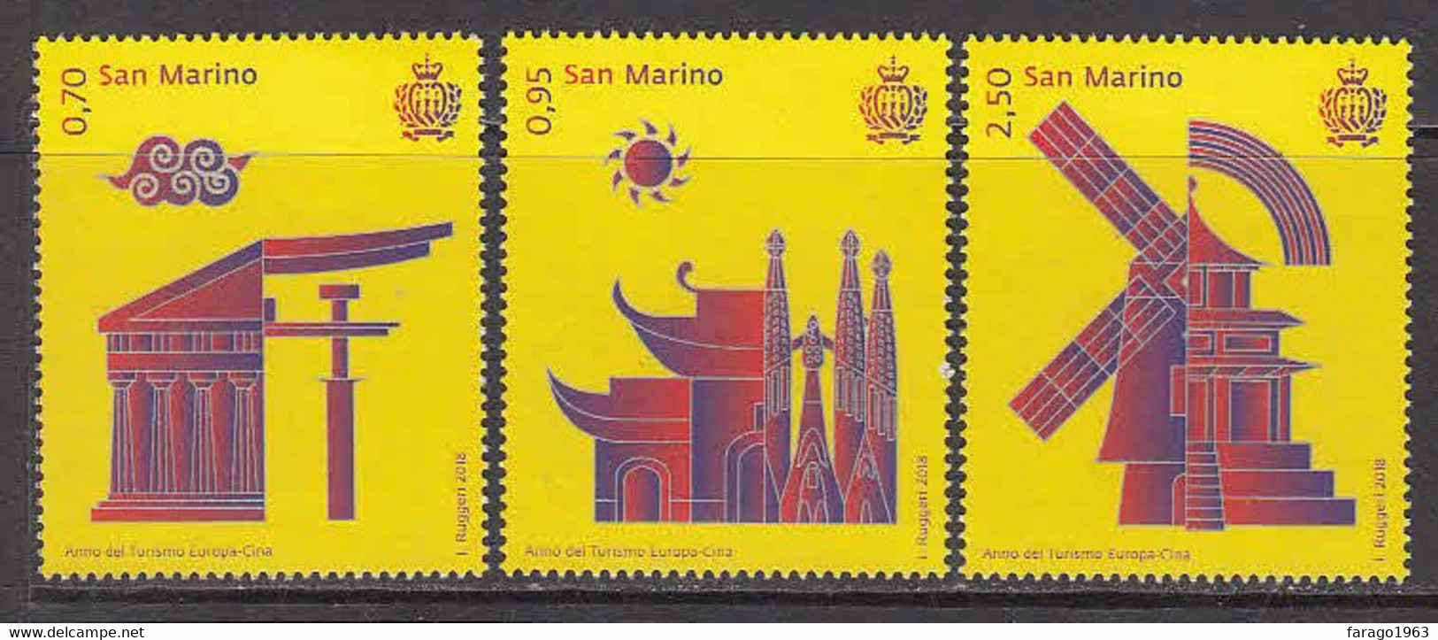 2018 San Marino China Tourism Europa  Complete Set Of 3 MNH @ BELOW FACE VALUE - Nuovi