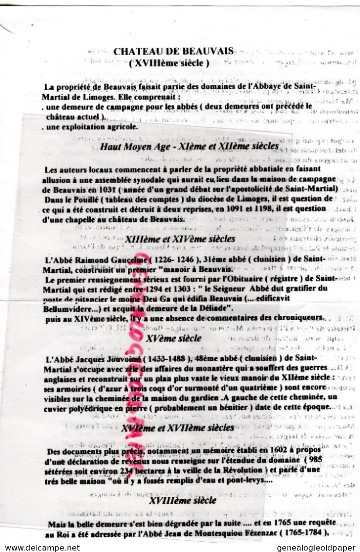 87- LANDOUGE - DEPLIANT CHATEAU DE BEAUVAIS - Historische Documenten
