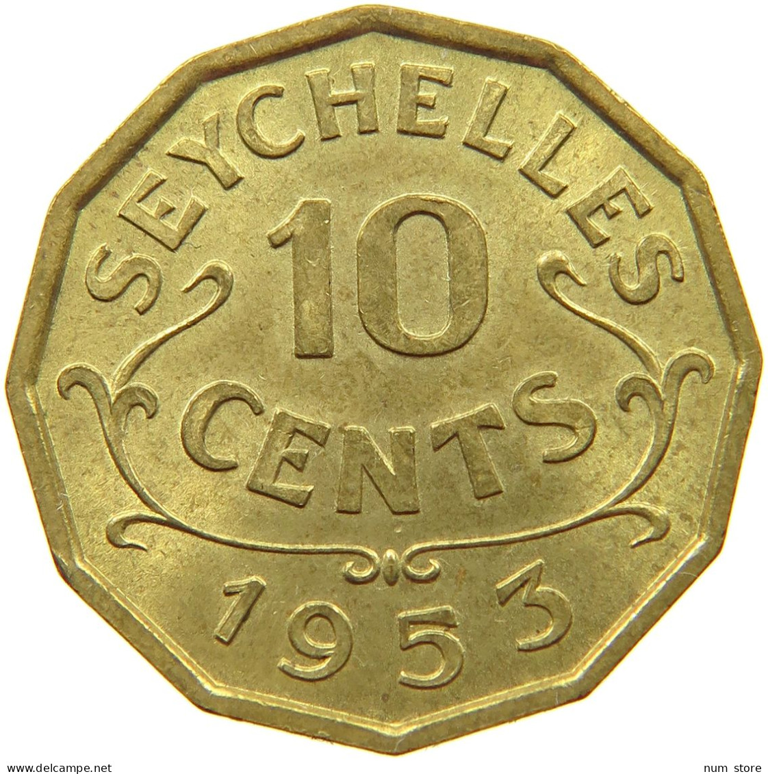 SEYCHELLES 10 CENTS 1953 Elizabeth II. (1952-2022) #s041 0113 - Seychellen