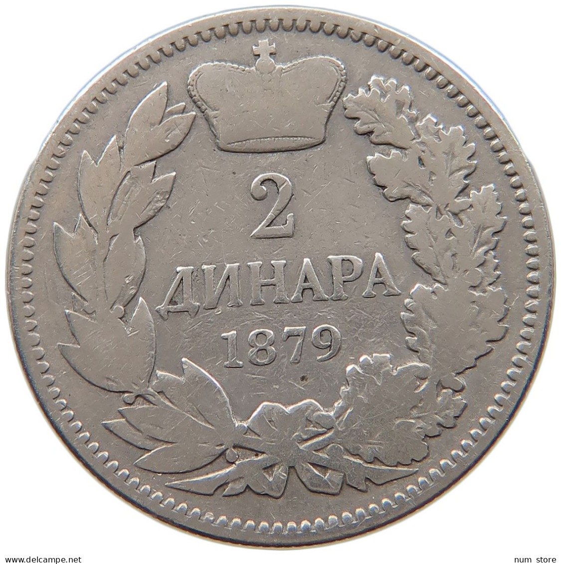 SERBIA 2 DINARA 1879 Milan Obrenovich IV. 1868-1882 #t011 0533 - Serbie