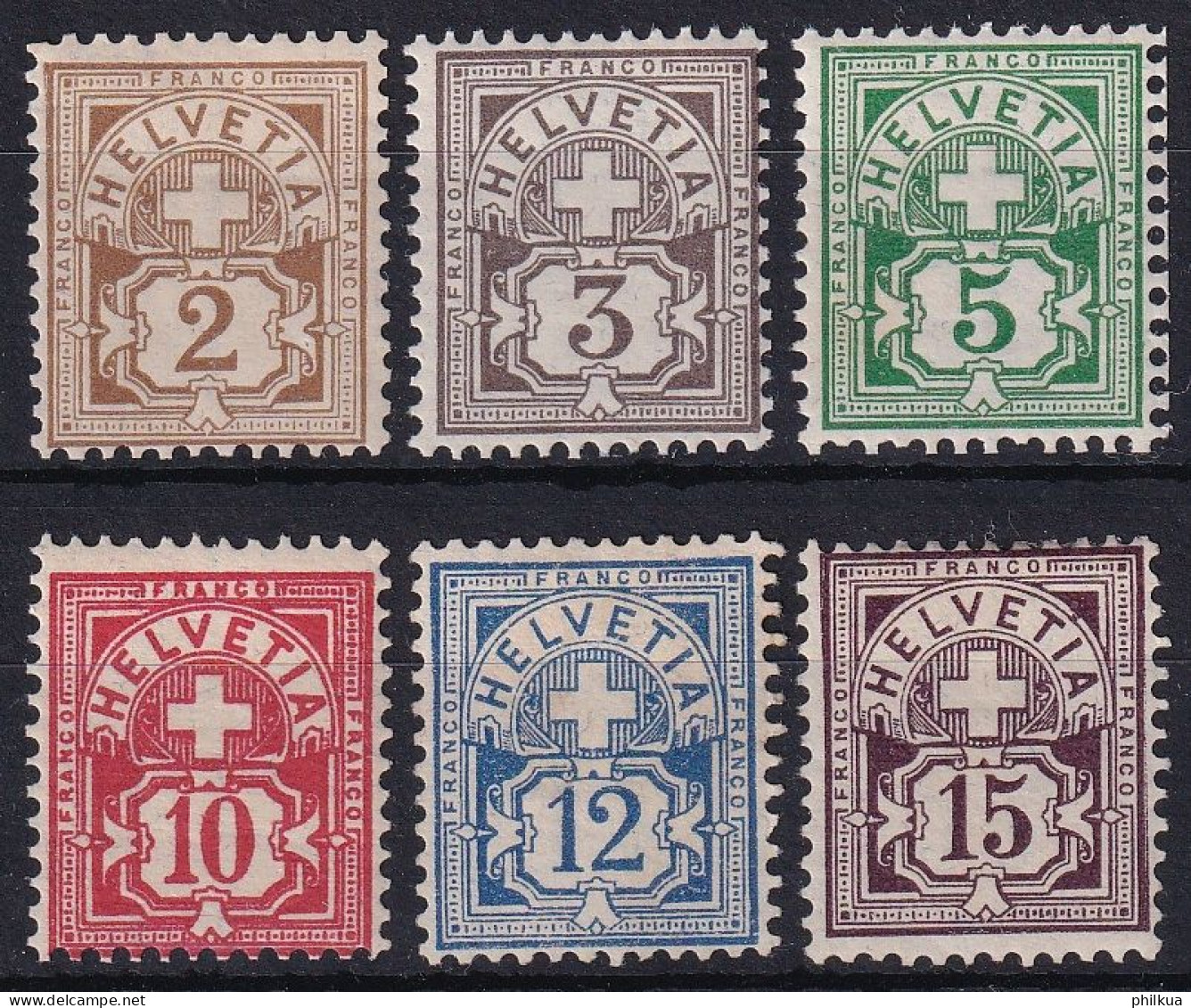 MiNr. 82 - 87 / Zumst. 80-85 - Schweiz 1906, Aug. Freimarken: Kreuz über Wertschild - Ungebraucht/*/MH - Neufs