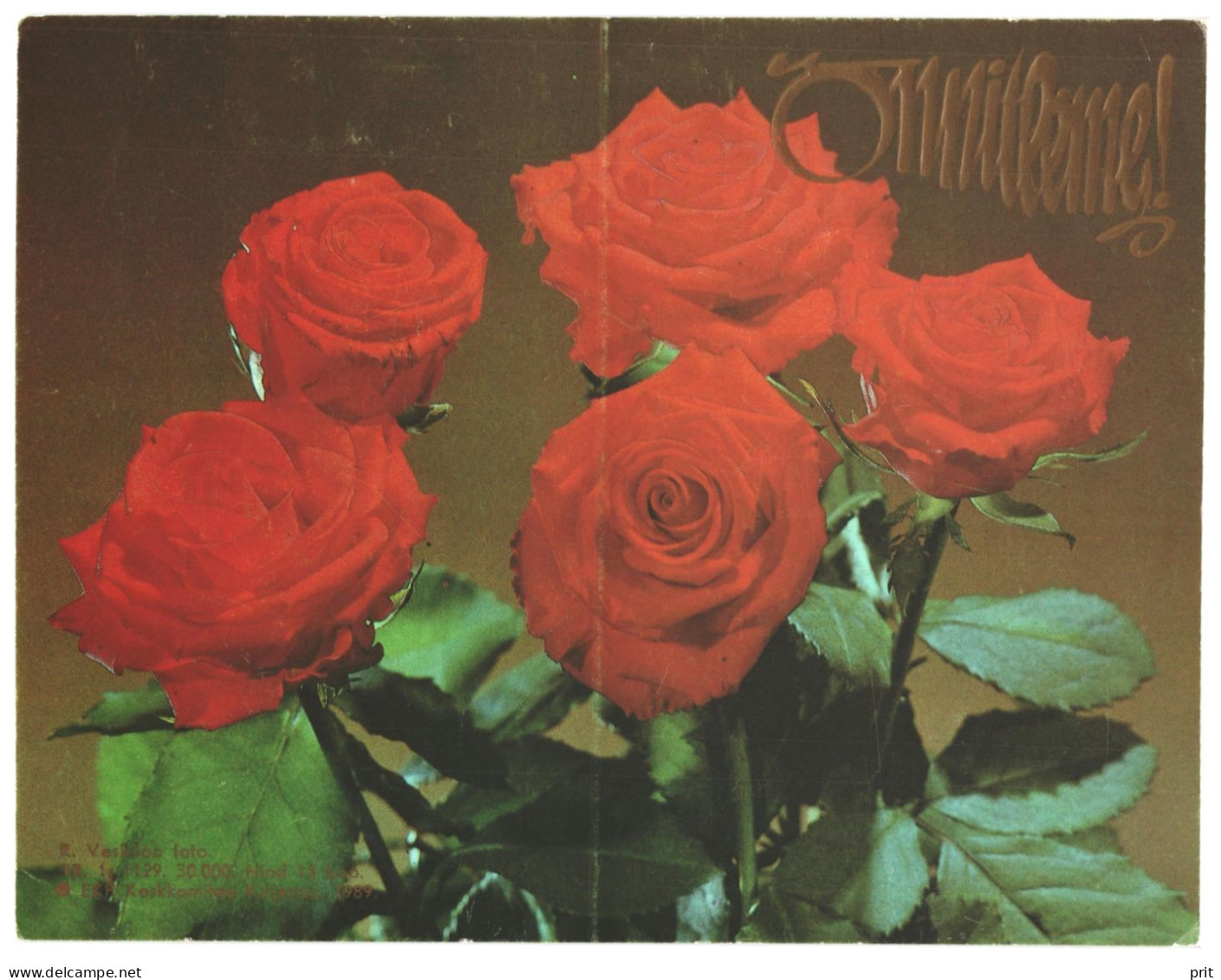 Congratulations! Roses 1989 Unused Two Vintage Postcards. Publ: Soviet Estonian Communist Party Publishing House Tallinn - Estonie