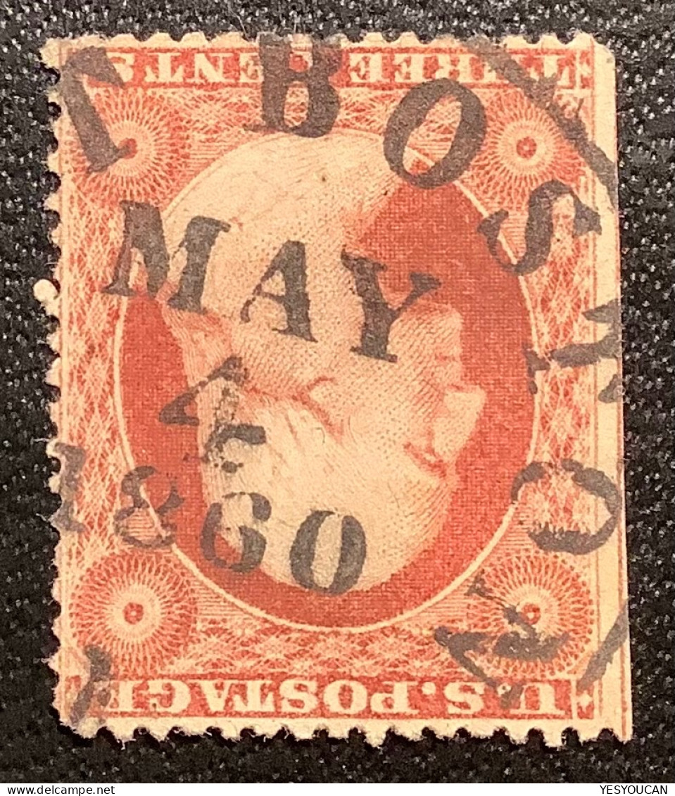 US Sc.26A XF 1857-61 3c Dull Red Good Type IV With Superb BOSTON 1860 Cds (USA États-Unis - Gebruikt