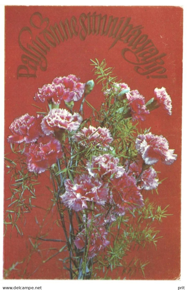 Happy Birthday! Carnations 1984/1989 Unused Two Vintage Postcards. Publ: Soviet Estonian Communist Party, Tallinn - Estonie