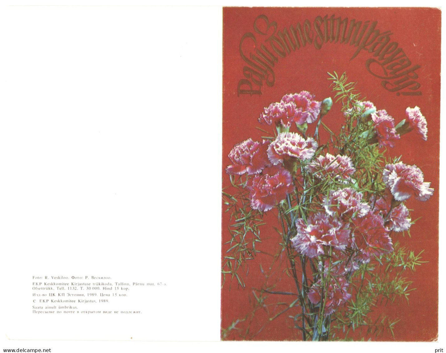 Happy Birthday! Carnations 1984/1989 Unused Two Vintage Postcards. Publ: Soviet Estonian Communist Party, Tallinn - Estonie