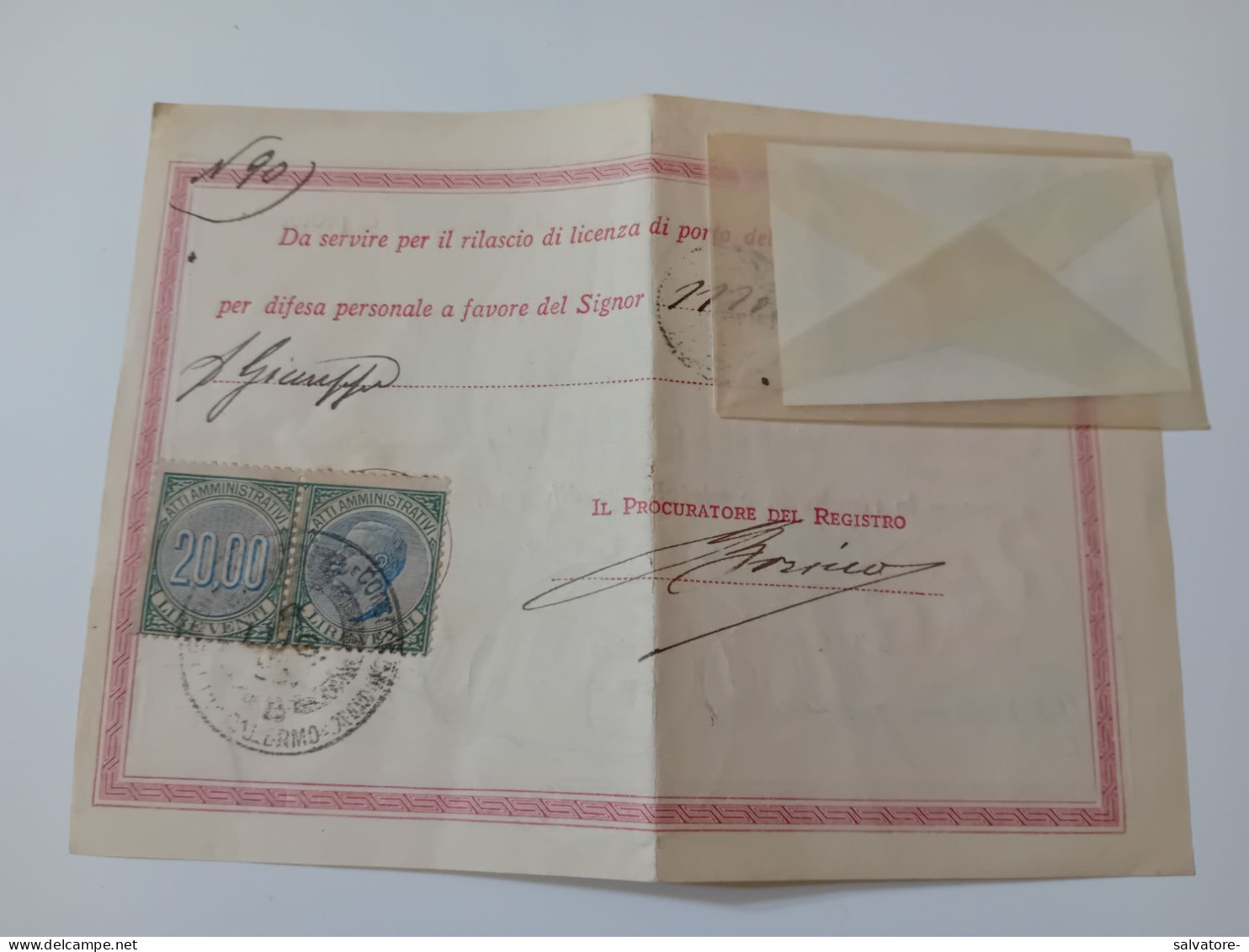 PERMESSO UDO RIVOLTELLA 1937 CON MARCHE DA BOLLO DA 20 LIRE UNITE - Revenue Stamps