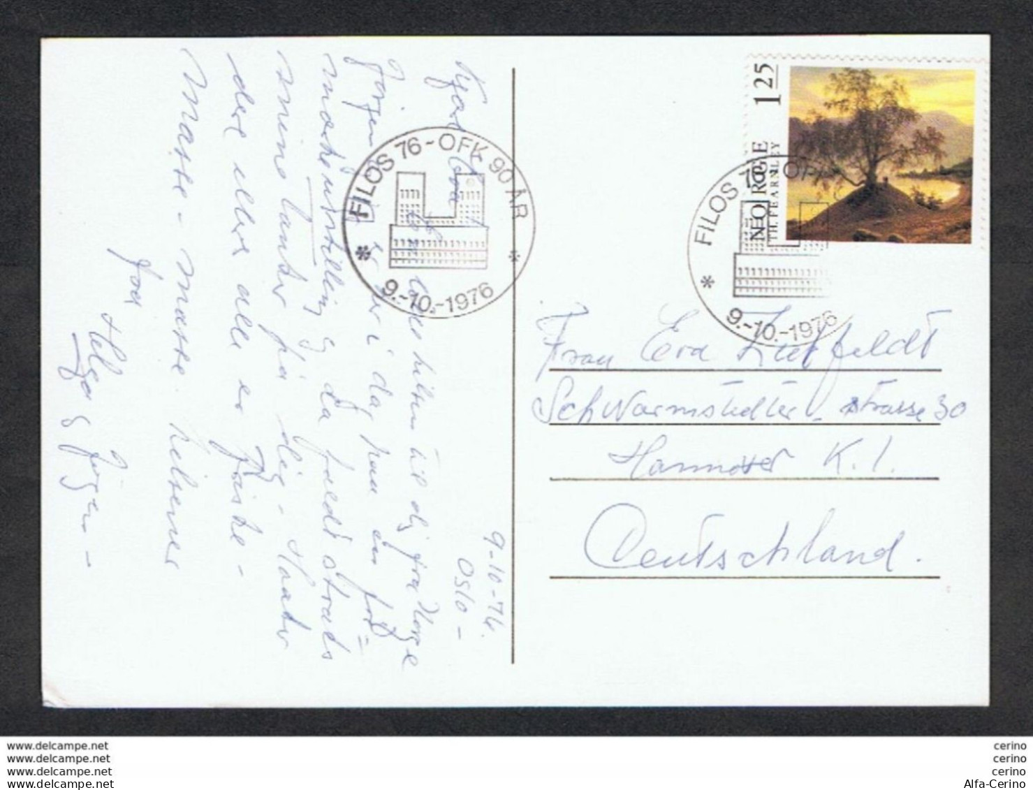 NORWAY: 9-10-1976 ILLUSTRATED POSTCARD "FILOS 76" WITH 125 Ore (688) - TO GERMANY - Cartas & Documentos
