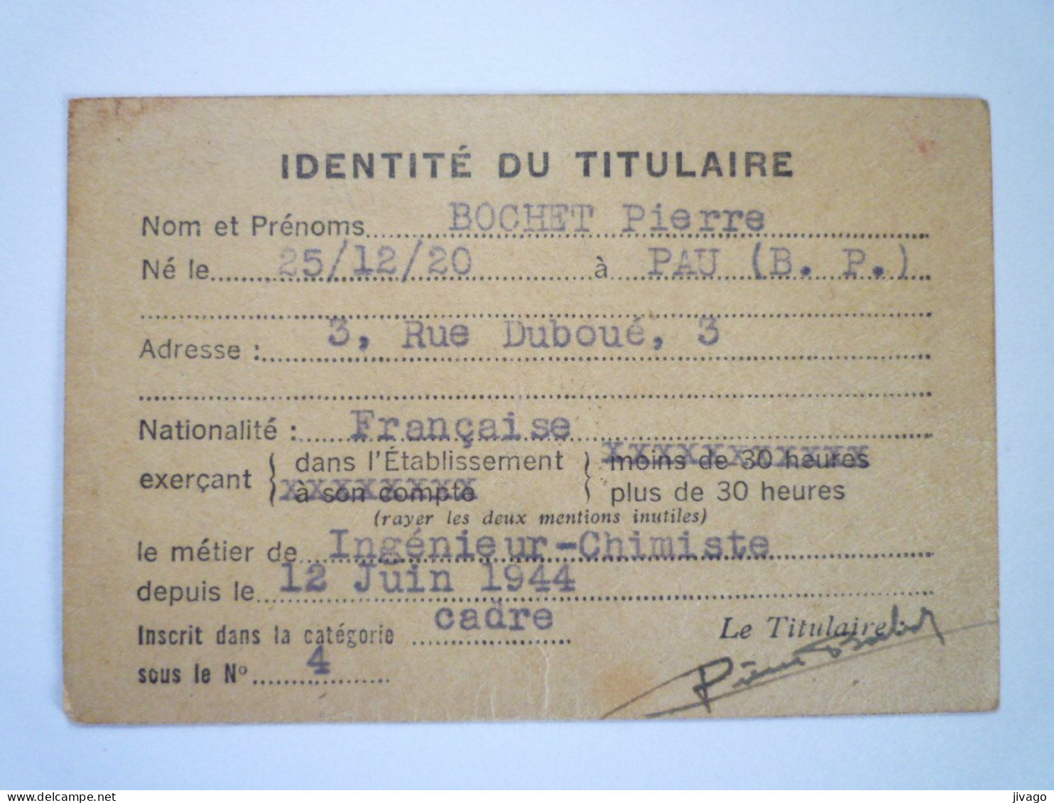 2023 - 2858  GELOS  (Basses-Pyrénées)  :  CERTIFICAT De TRAVAIL  1944   XXX - Non Classificati
