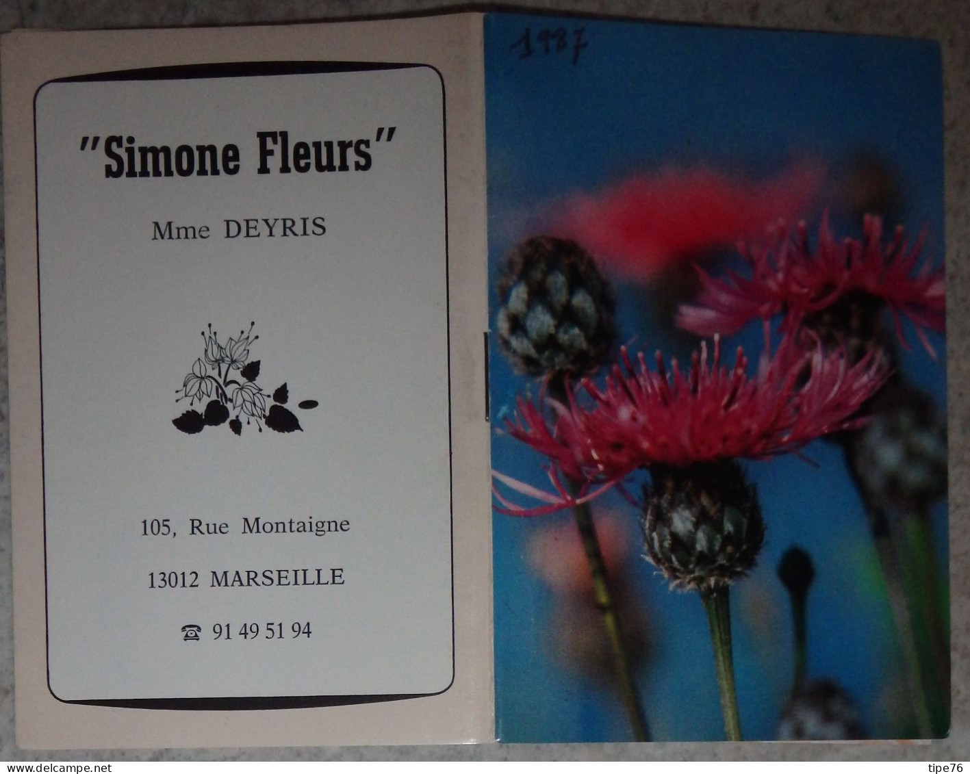 Petit Calendrier Poche Agenda 1987 Fleur Fleuriste Marseille Bouches Du Rhône - 16 Pages - Small : 1981-90