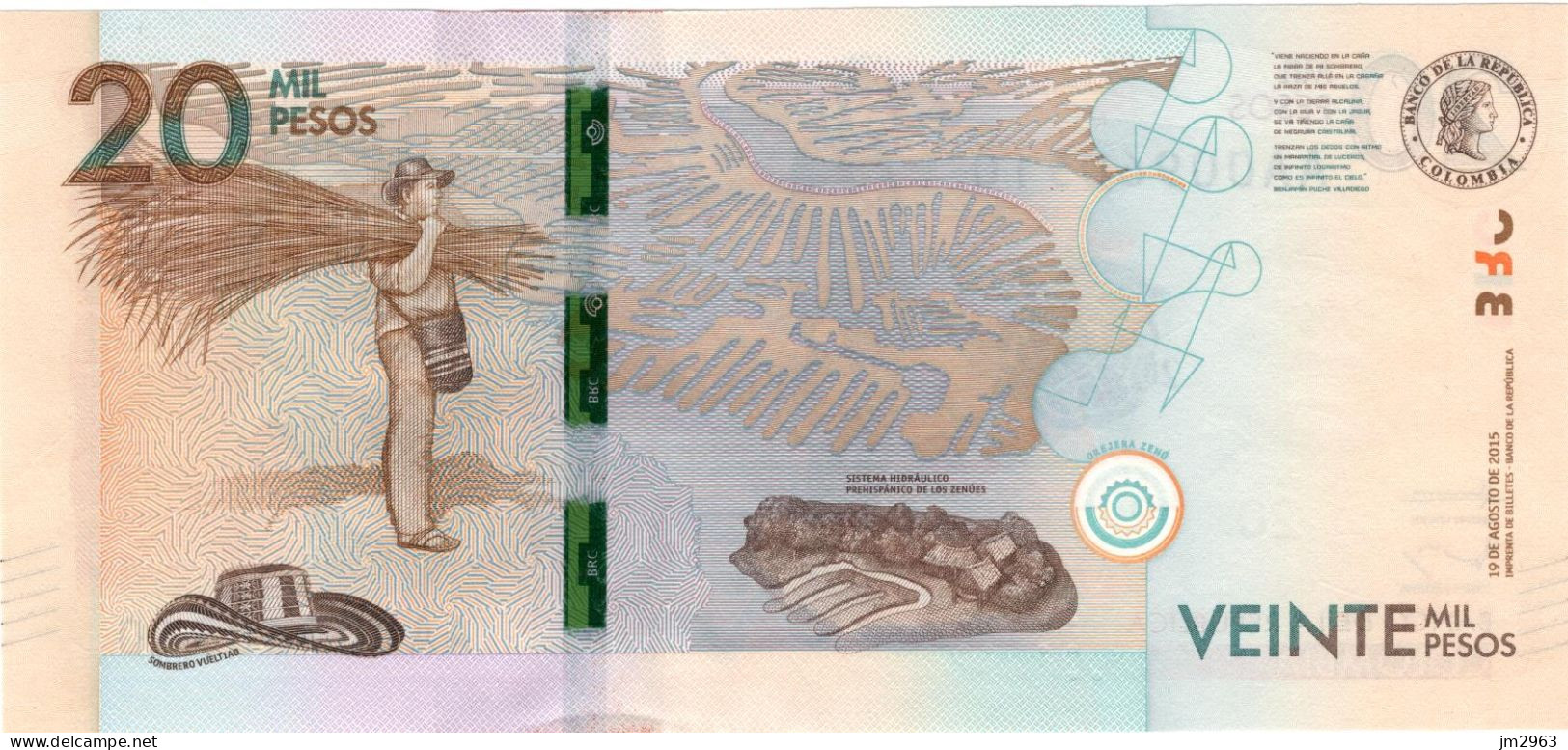 COLOMBIE 20000 PESOS UNC 19.08.2015 AA00960510 - Colombia