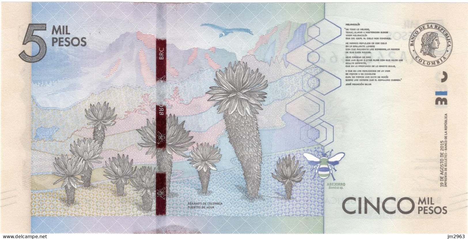 COLOMBIE 5000 PESOS UNC 19.08.2015 AA24074623 - Colombia