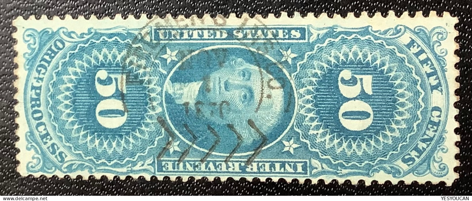 US Revenue Stamps Sc.R60c VF With RARE “FIREMAN’S INS.CO 1870” Handstamp 1862-71 50c ORIGINAL PROCESS (pompier Feuerwehr - Fiscali