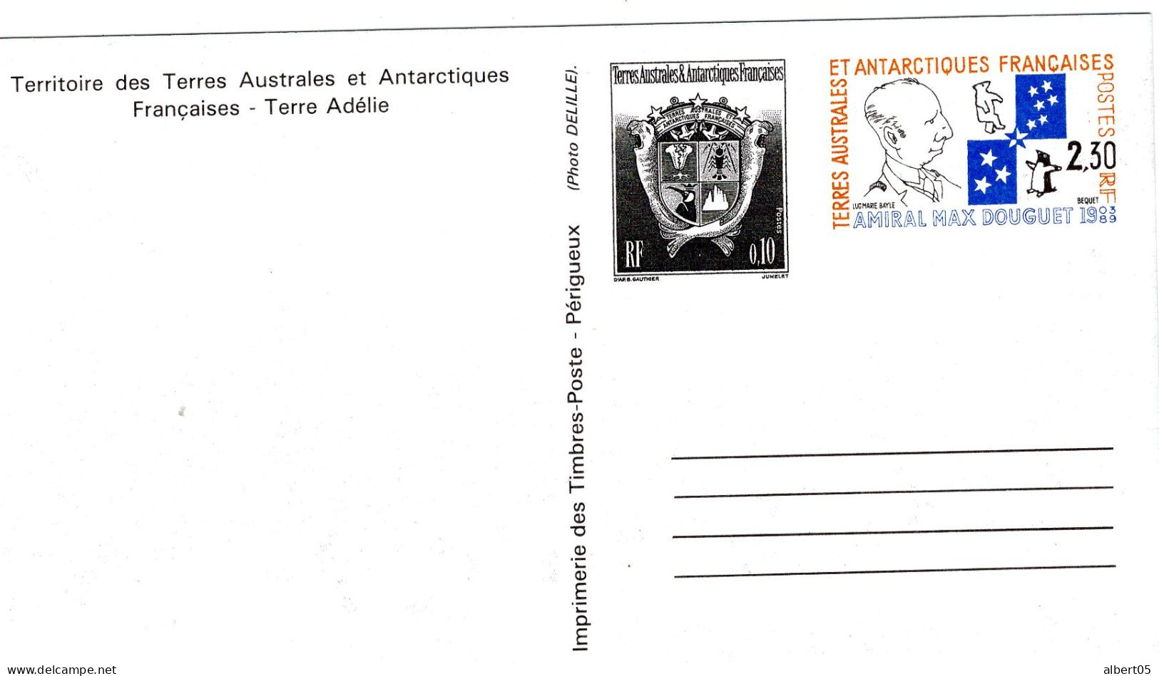 Territoire Des Terres Australes Et Antartiques Françaises - Terre Adélie - Manchots - Postwaardestukken