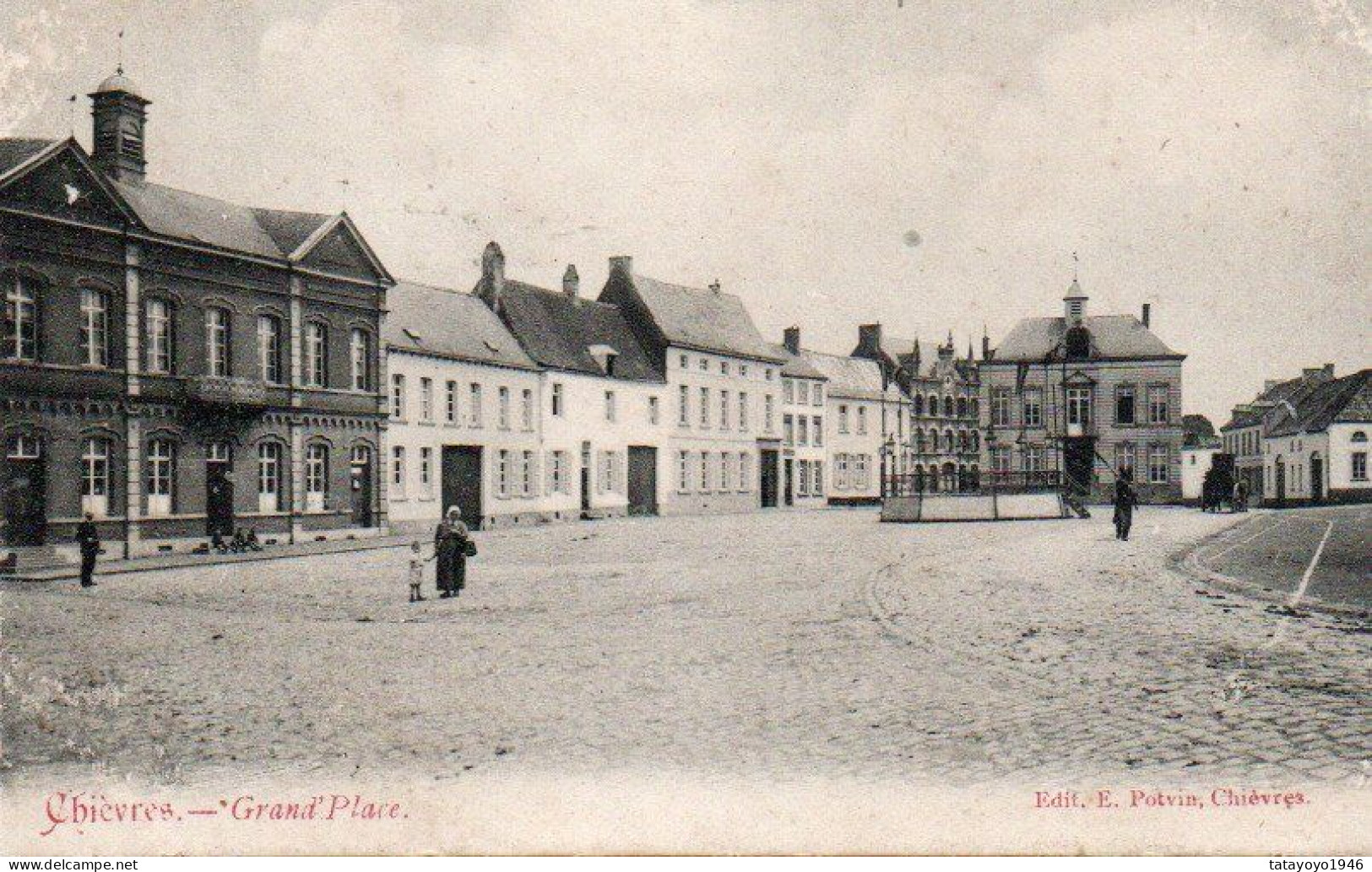 CHIEVRES  Grand' Place Animée Voyagé En 1918 - Chièvres