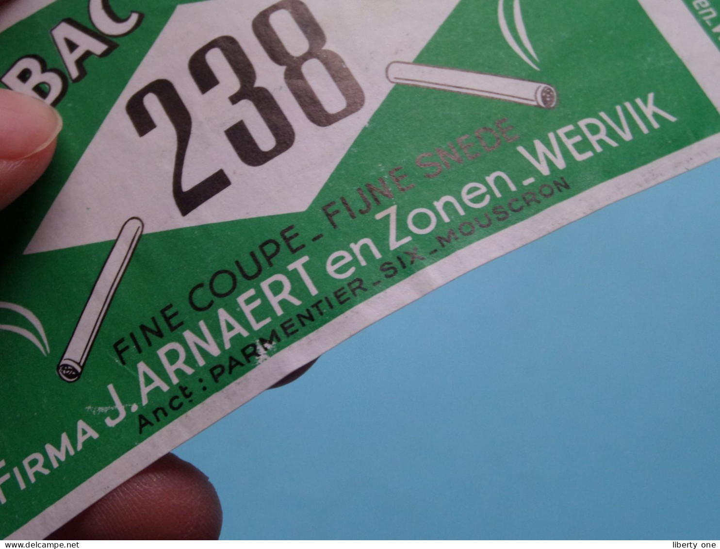 Etiket / Band >> Tabac * Tabak 238 Firma J. Arnaert En Zonen WERVIK ( Zie / Voir SCANS ) ! - Reclame-artikelen